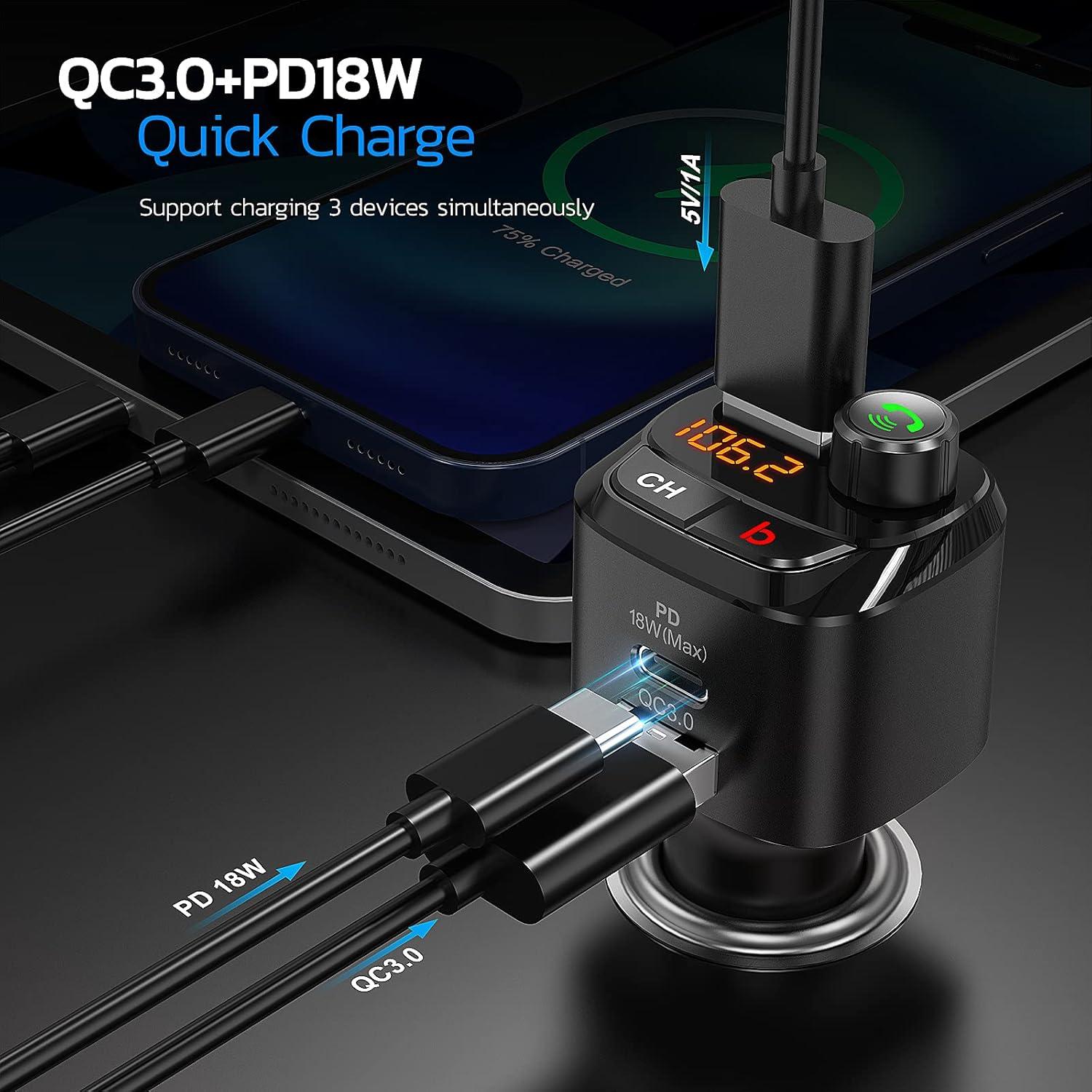 Transmisor FM Bluetooth Nulaxy NX12 con Cargador USB 18W