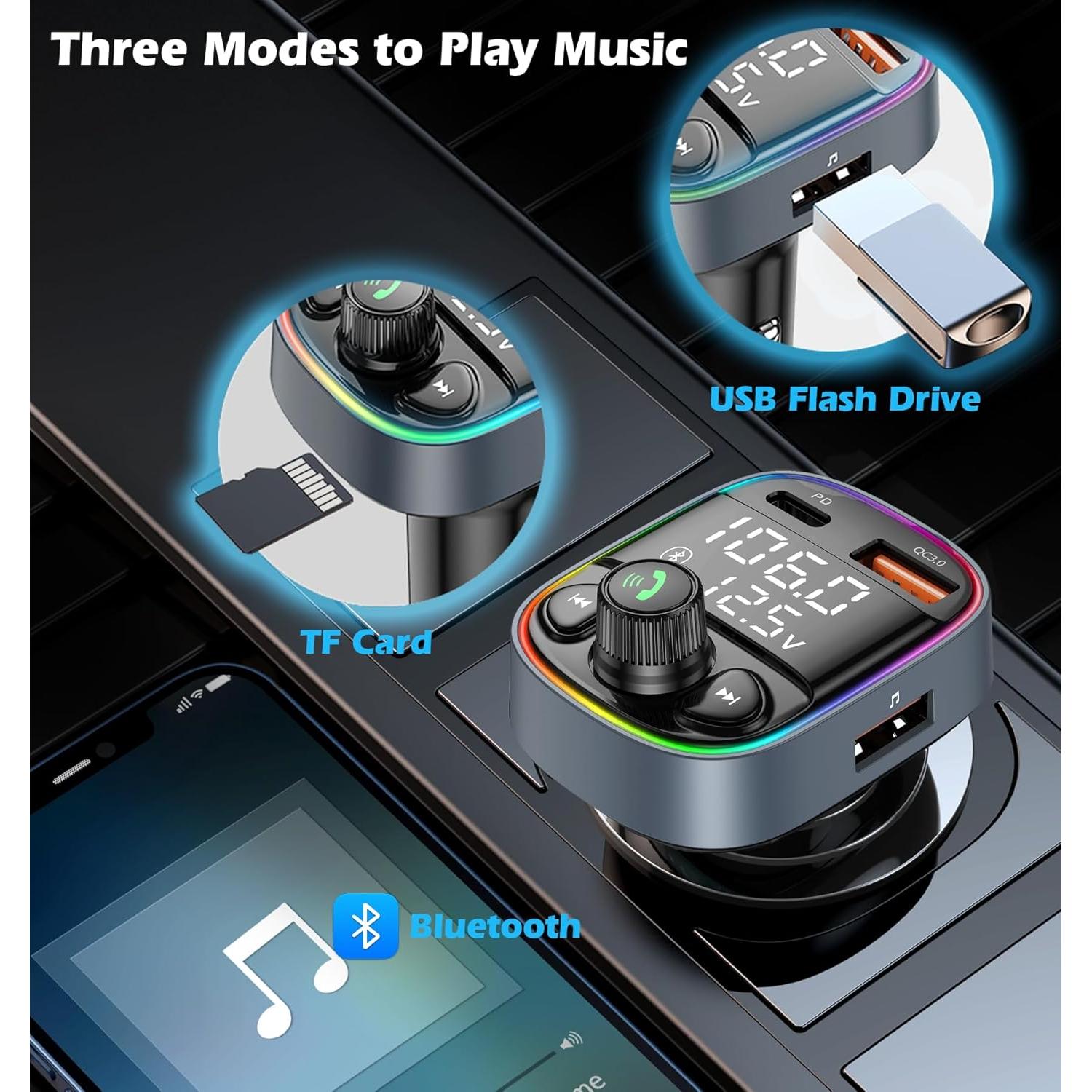 Adaptador Bluetooth para Coche LIHAN C87B, Cargador QC3.0, Llamadas Manos Libres