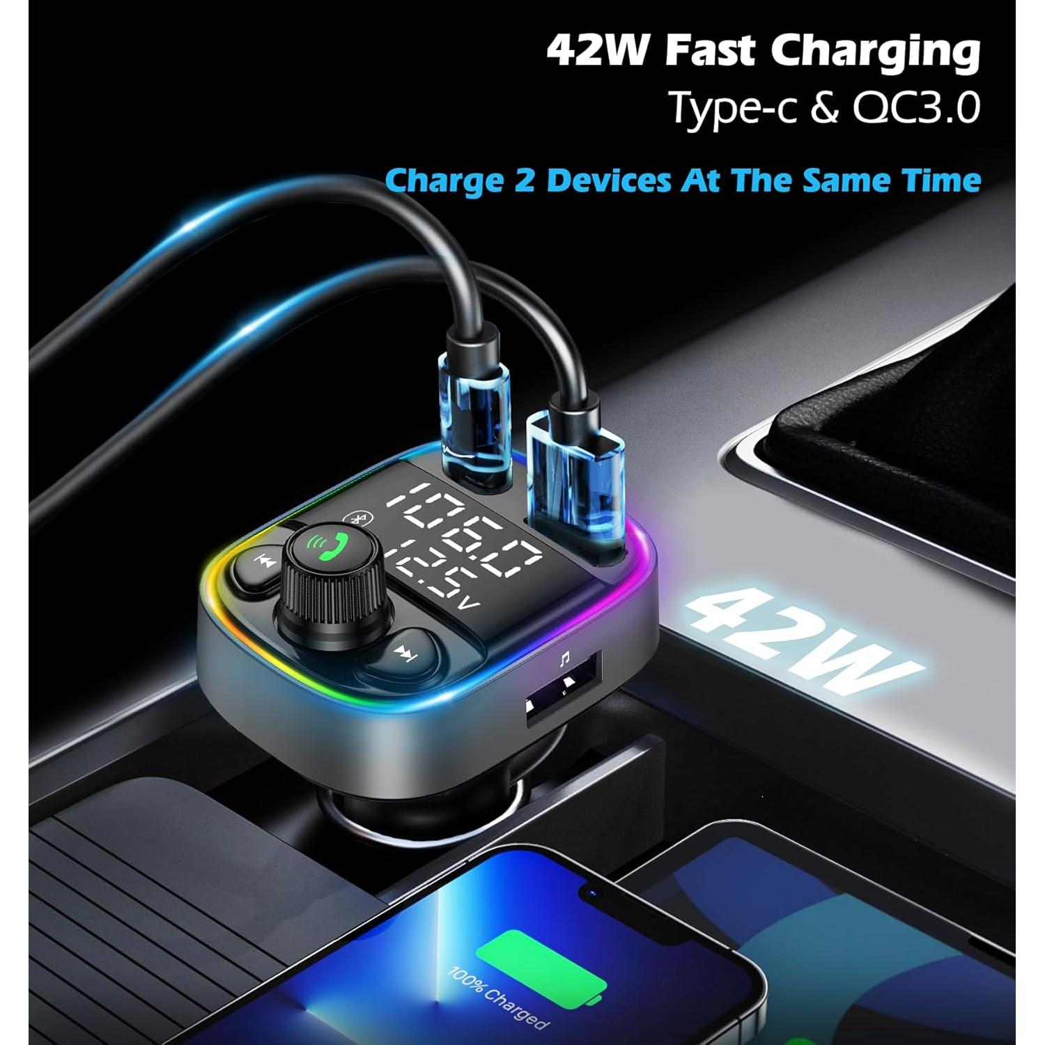 Adaptador Bluetooth para Coche LIHAN C87B, Cargador QC3.0, Llamadas Manos Libres