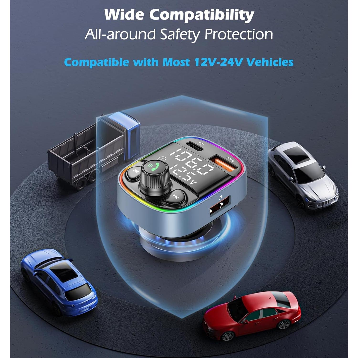 Adaptador Bluetooth para Coche LIHAN C87B, Cargador QC3.0, Llamadas Manos Libres