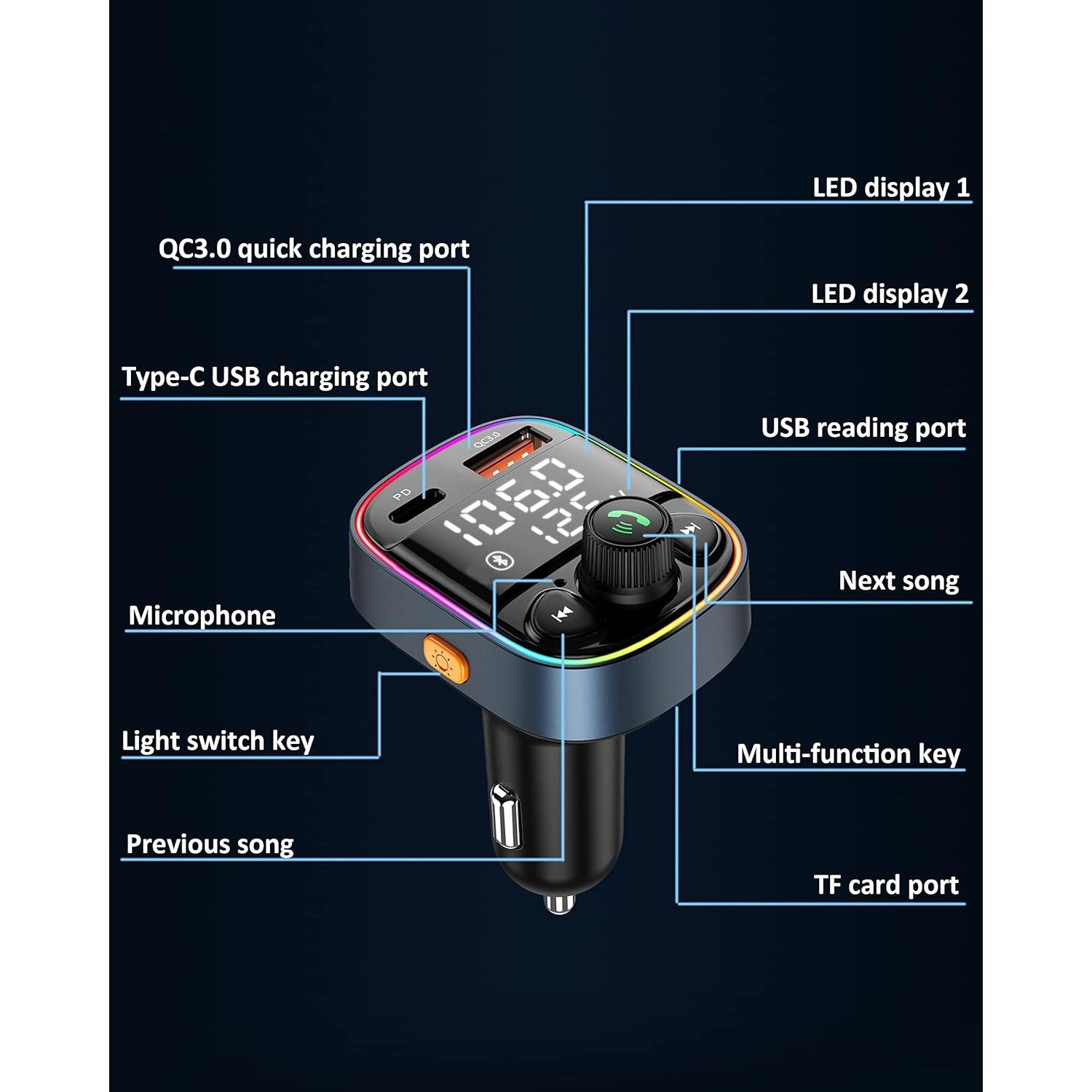 Adaptador Bluetooth para Coche LIHAN C87B, Cargador QC3.0, Llamadas Manos Libres