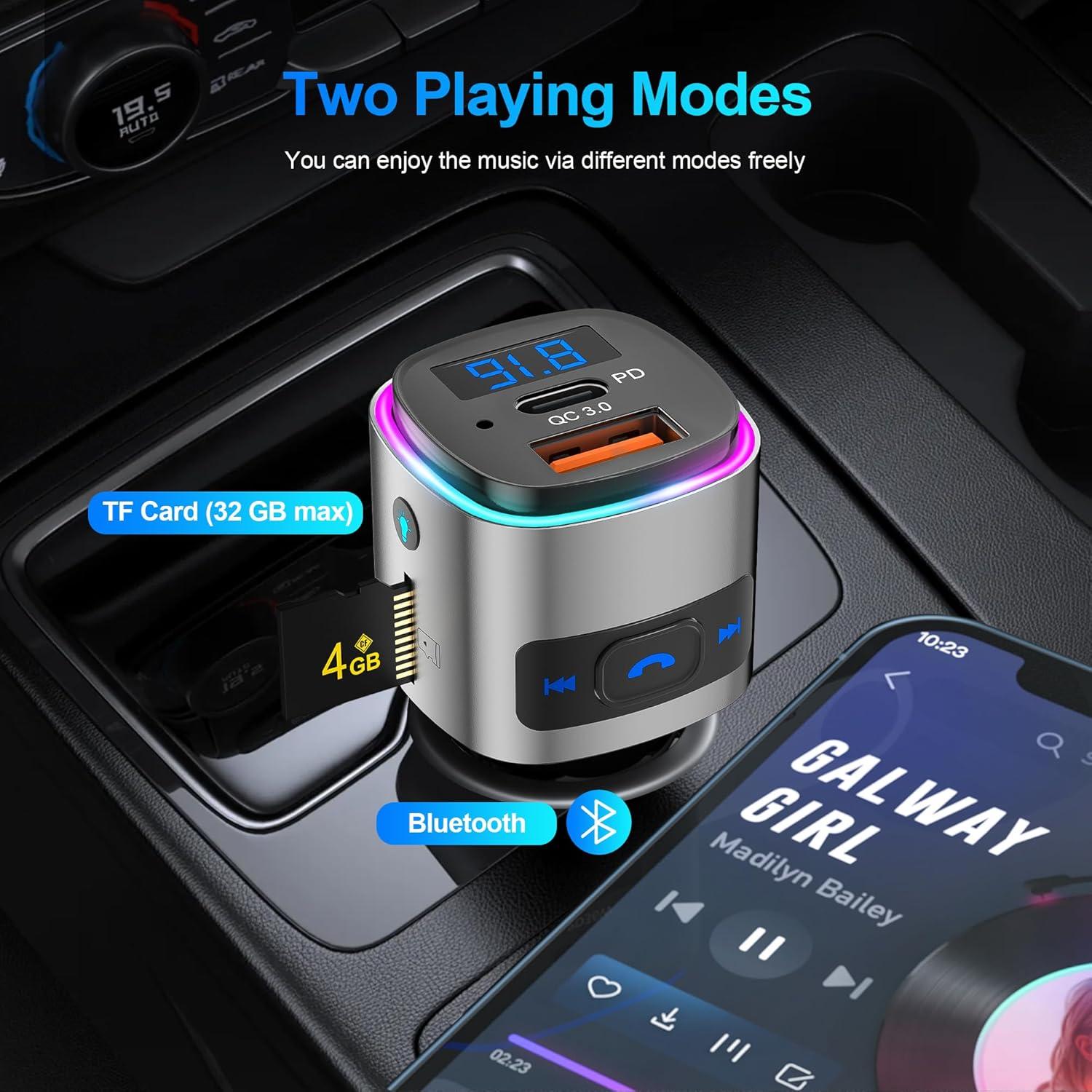 Transmisor FM Bluetooth SONRU BC41 con Carga Rápida 30W