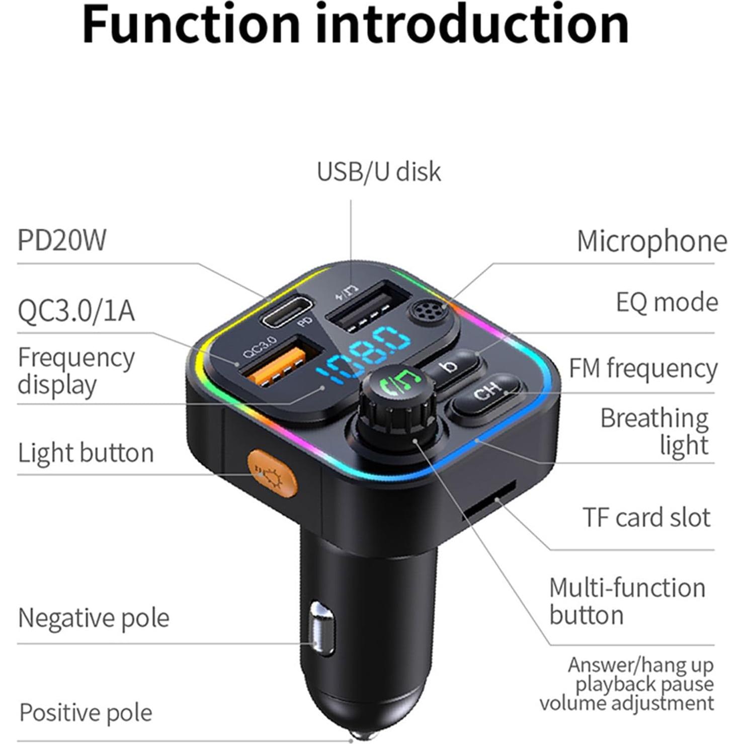 Transmisor FM Bluetooth EAHOSUCC C17 Cargador Rápido 22.5W