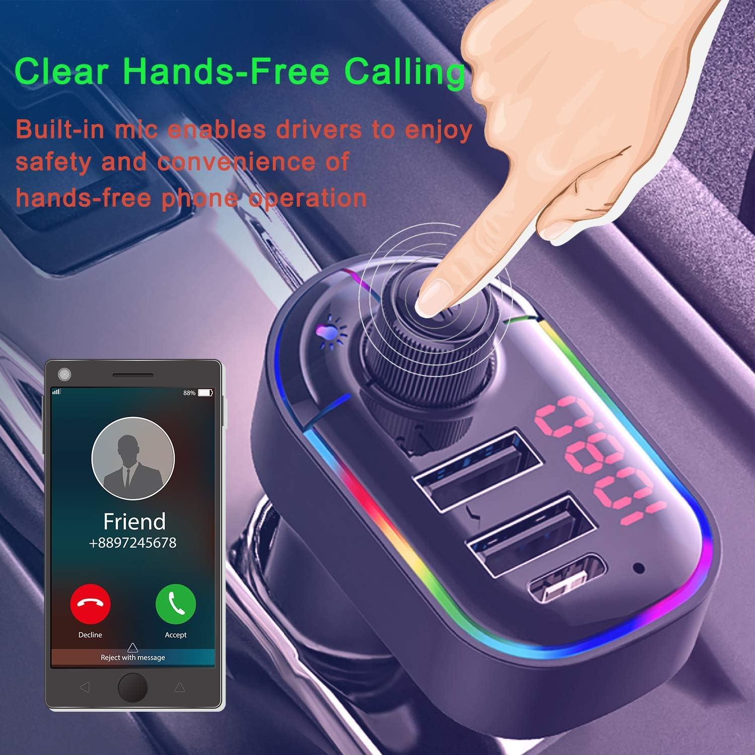 Transmisor FM Bluetooth 5.0 Eessley para coche con carga rápida