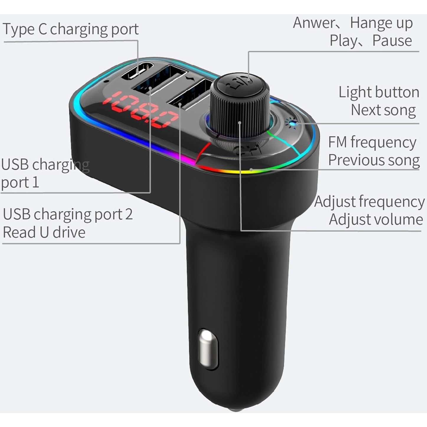 Transmisor FM Bluetooth 5.0 Eessley para coche con carga rápida
