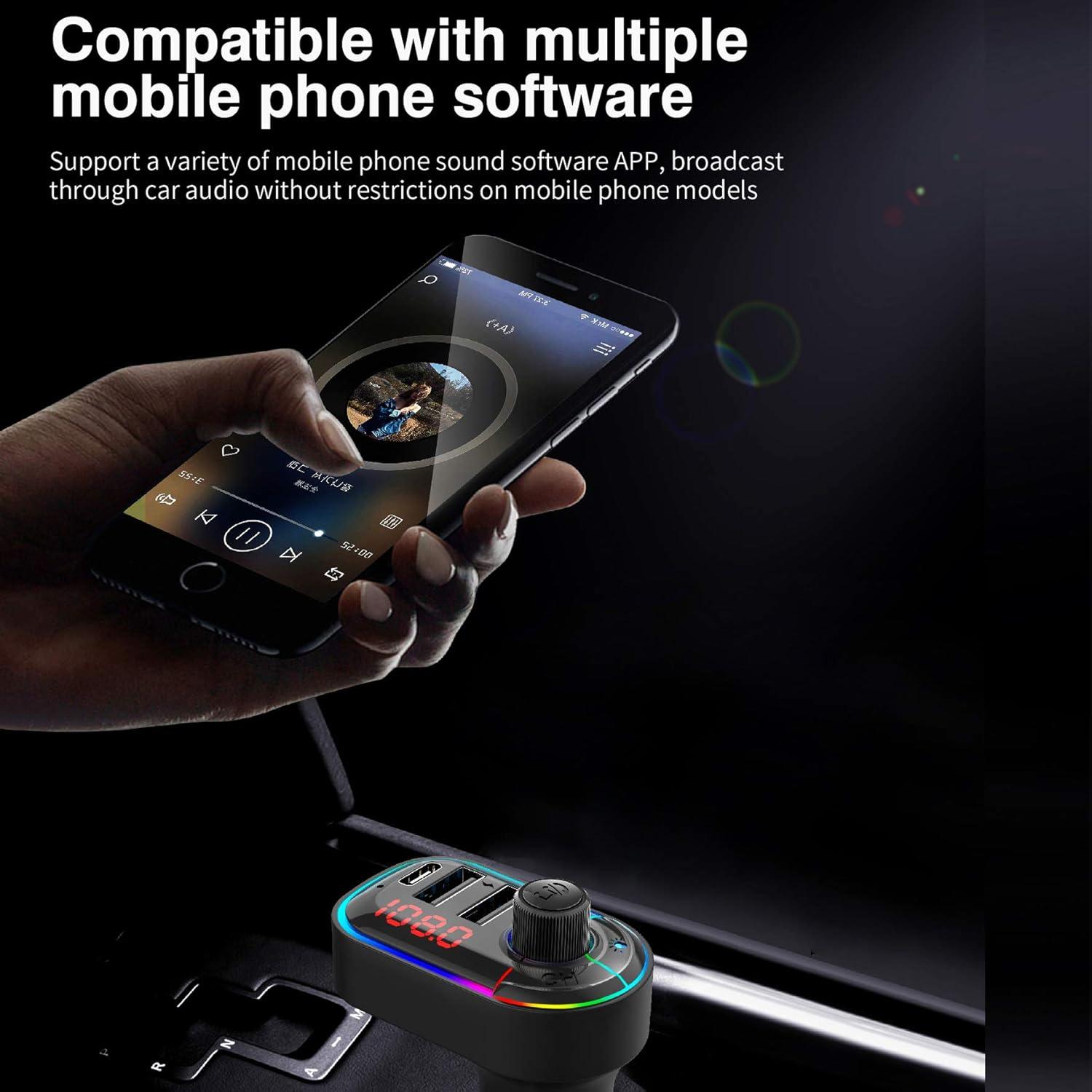 Transmisor FM Bluetooth 5.0 Eessley para coche con carga rápida