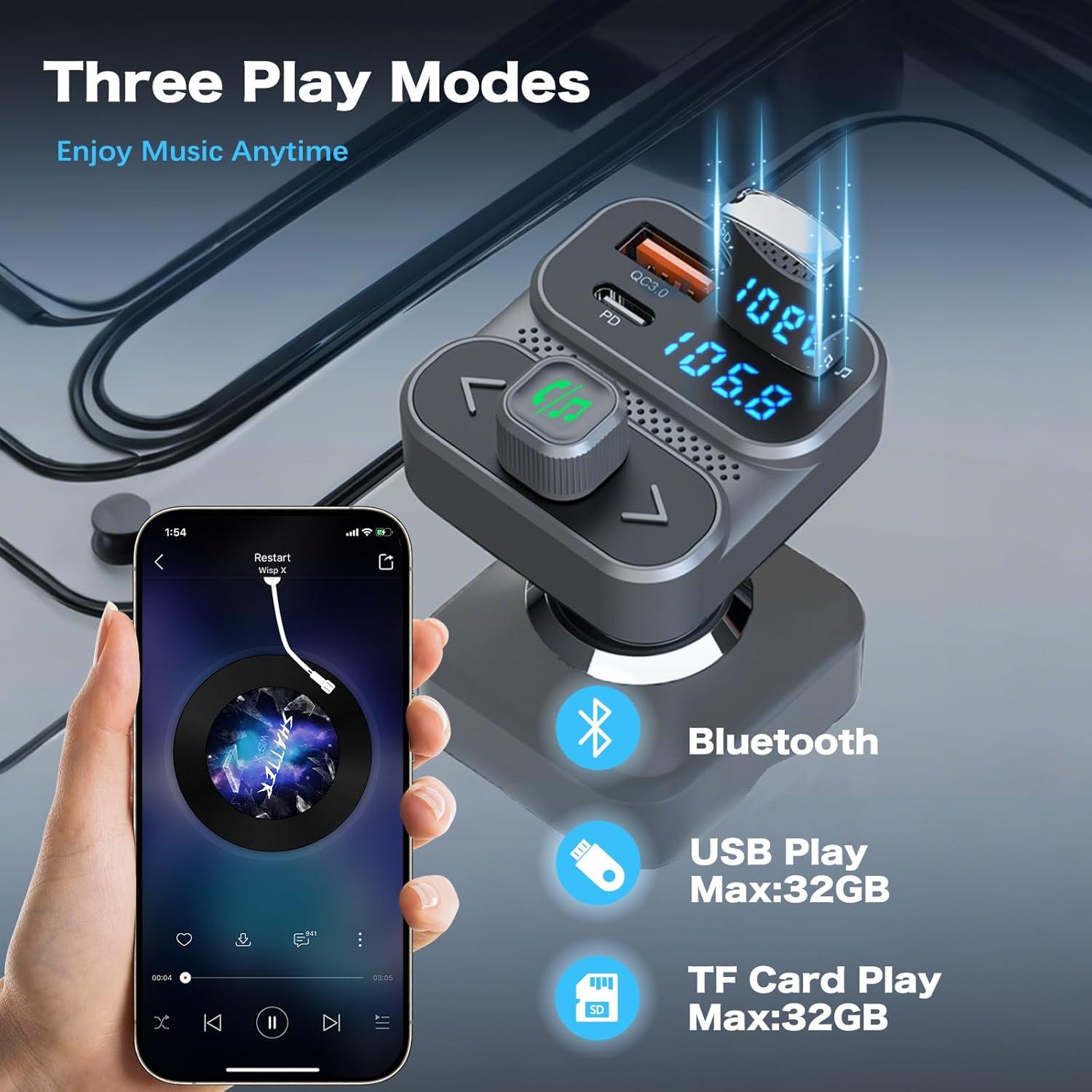 Transmisor FM Bluetooth 5.0 ILOKEY BC95LK con Cargador USB