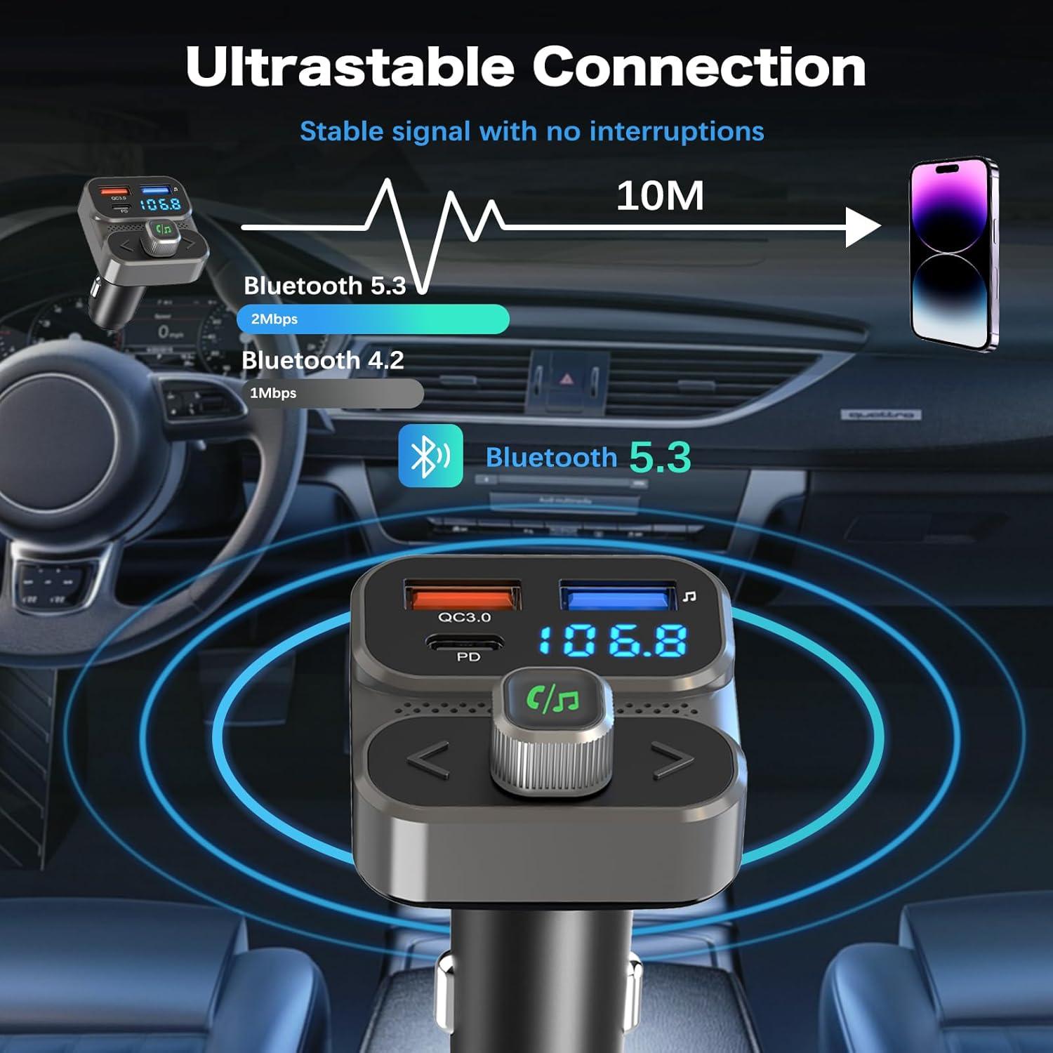 Transmisor FM Bluetooth 5.0 ILOKEY BC95LK con Cargador USB