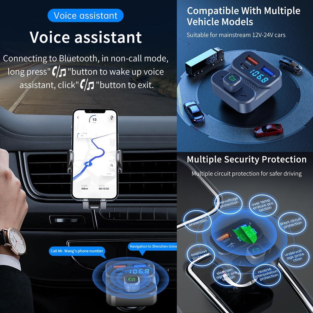 Transmisor FM Bluetooth 5.0 ILOKEY BC95LK con Cargador USB