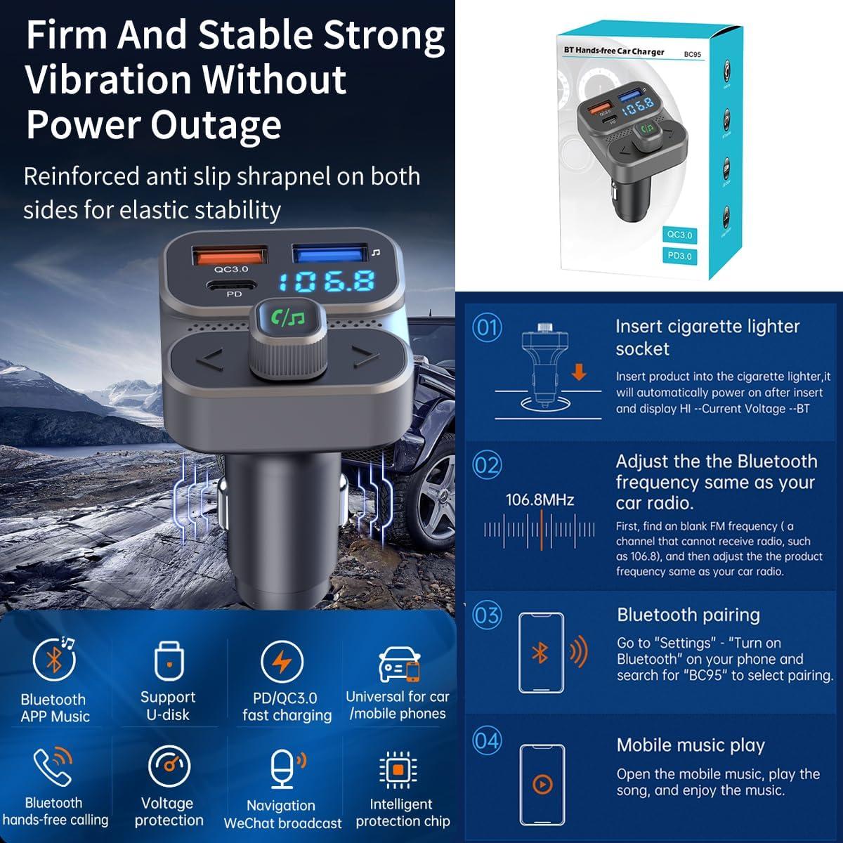 Transmisor FM Bluetooth 5.0 ILOKEY BC95LK con Cargador USB