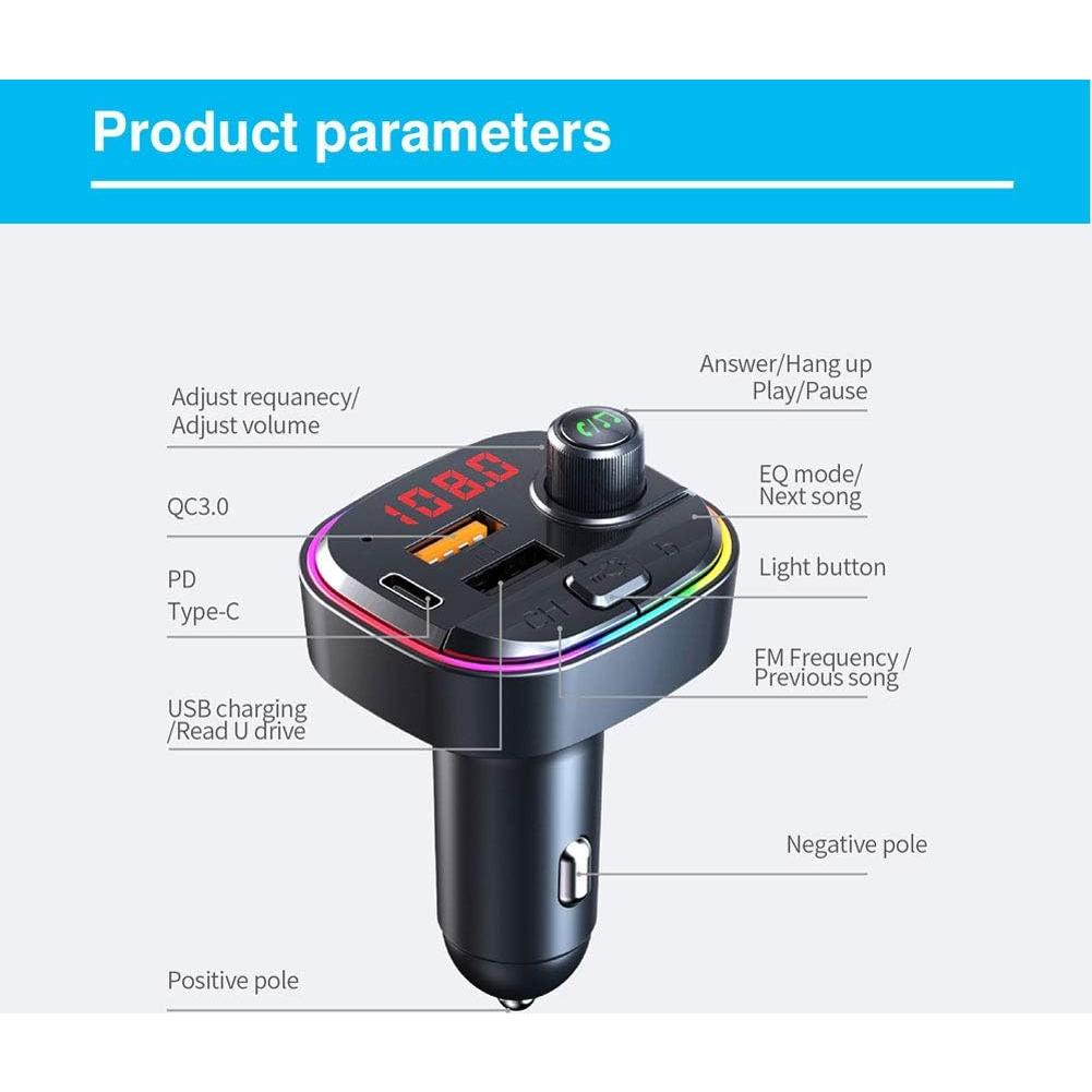 Transmisor FM Bluetooth OHITEC con Cargador Rápido QC3.0 y USB-C