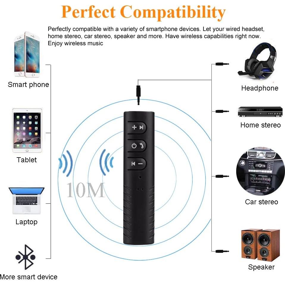 Receptor Bluetooth 5.0 KINDRM Mini 3.5mm Inalámbrico Negro
