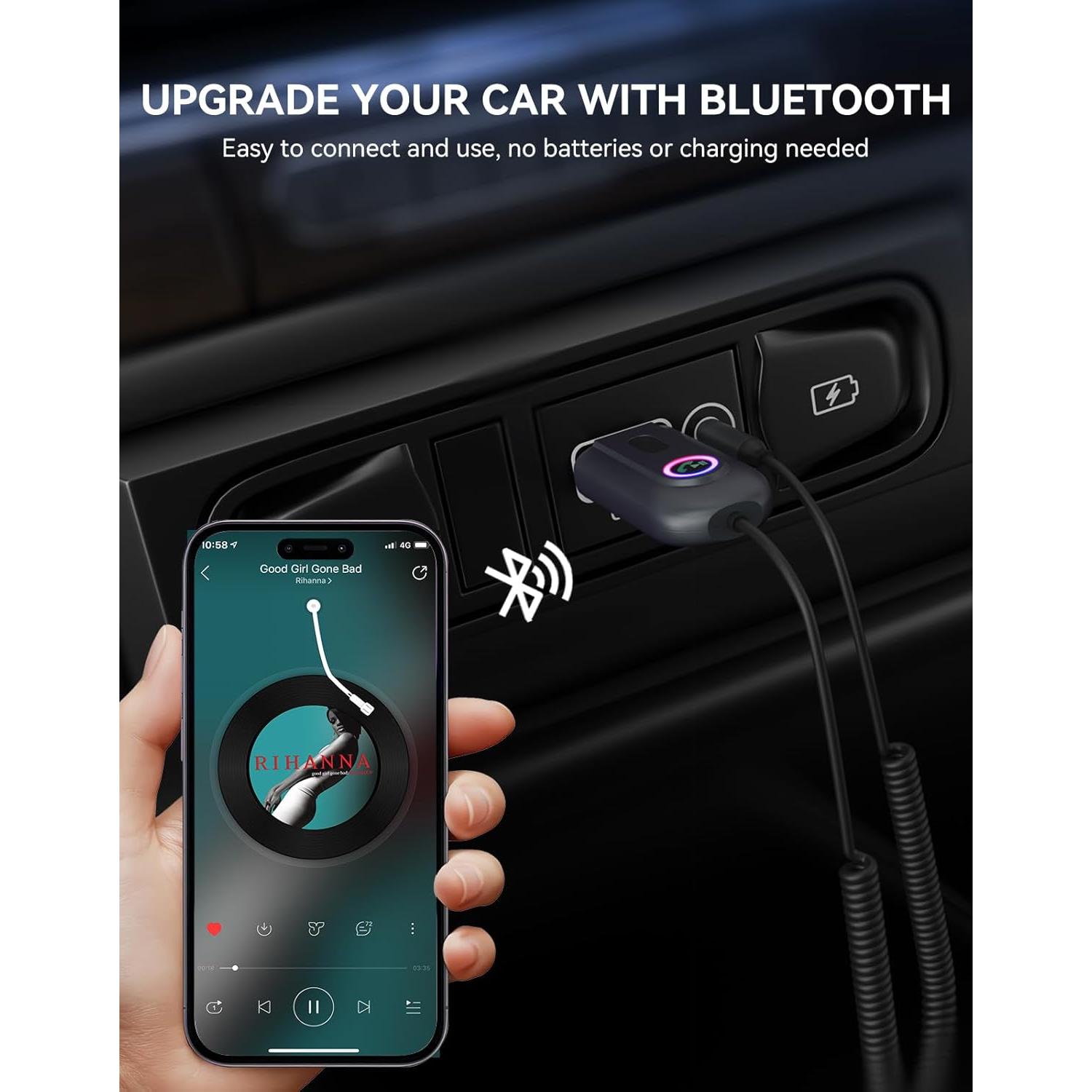 Adaptador Bluetooth 5.3 DAMAIKE AUX 3.5mm USB para coche