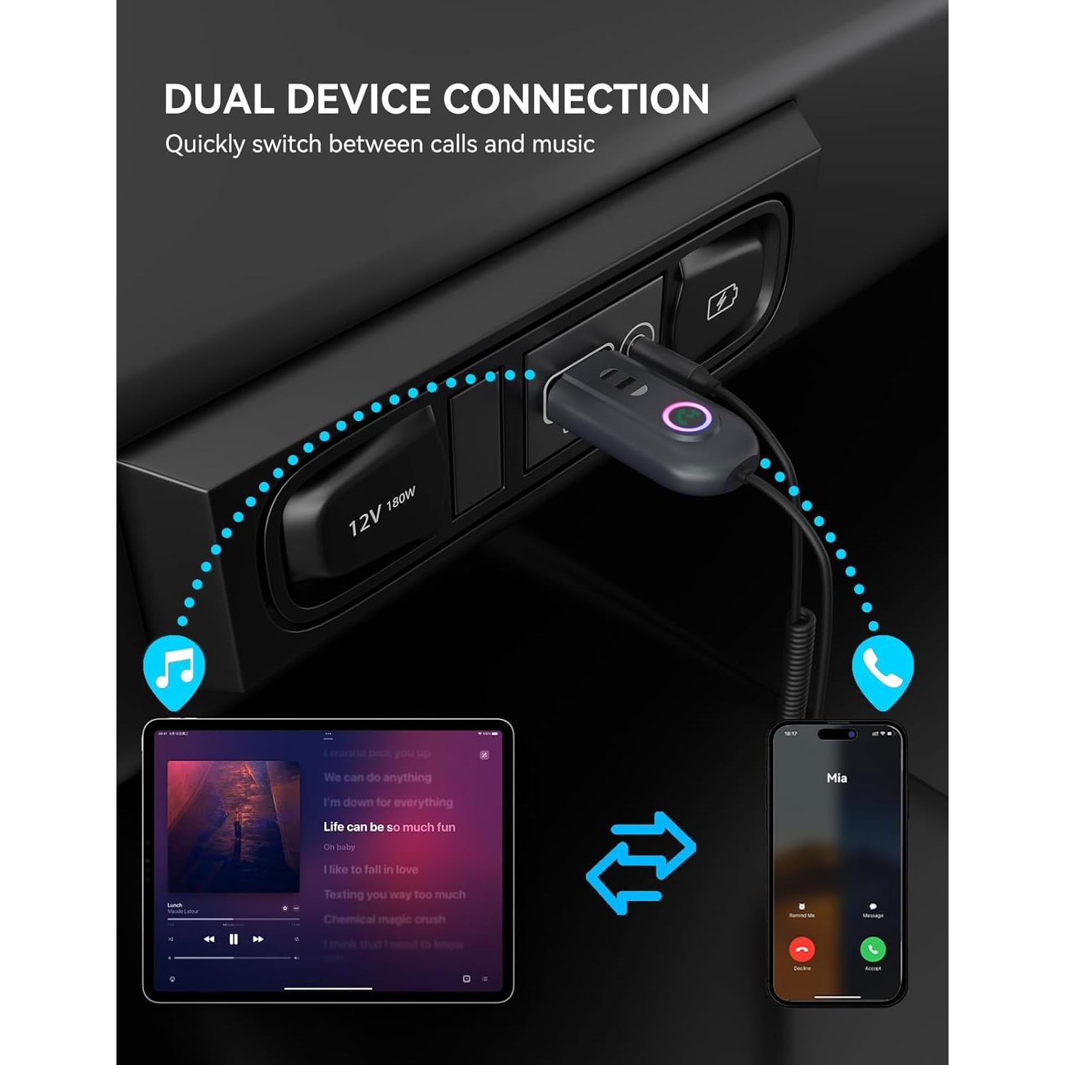 Adaptador Bluetooth 5.3 DAMAIKE AUX 3.5mm USB para coche