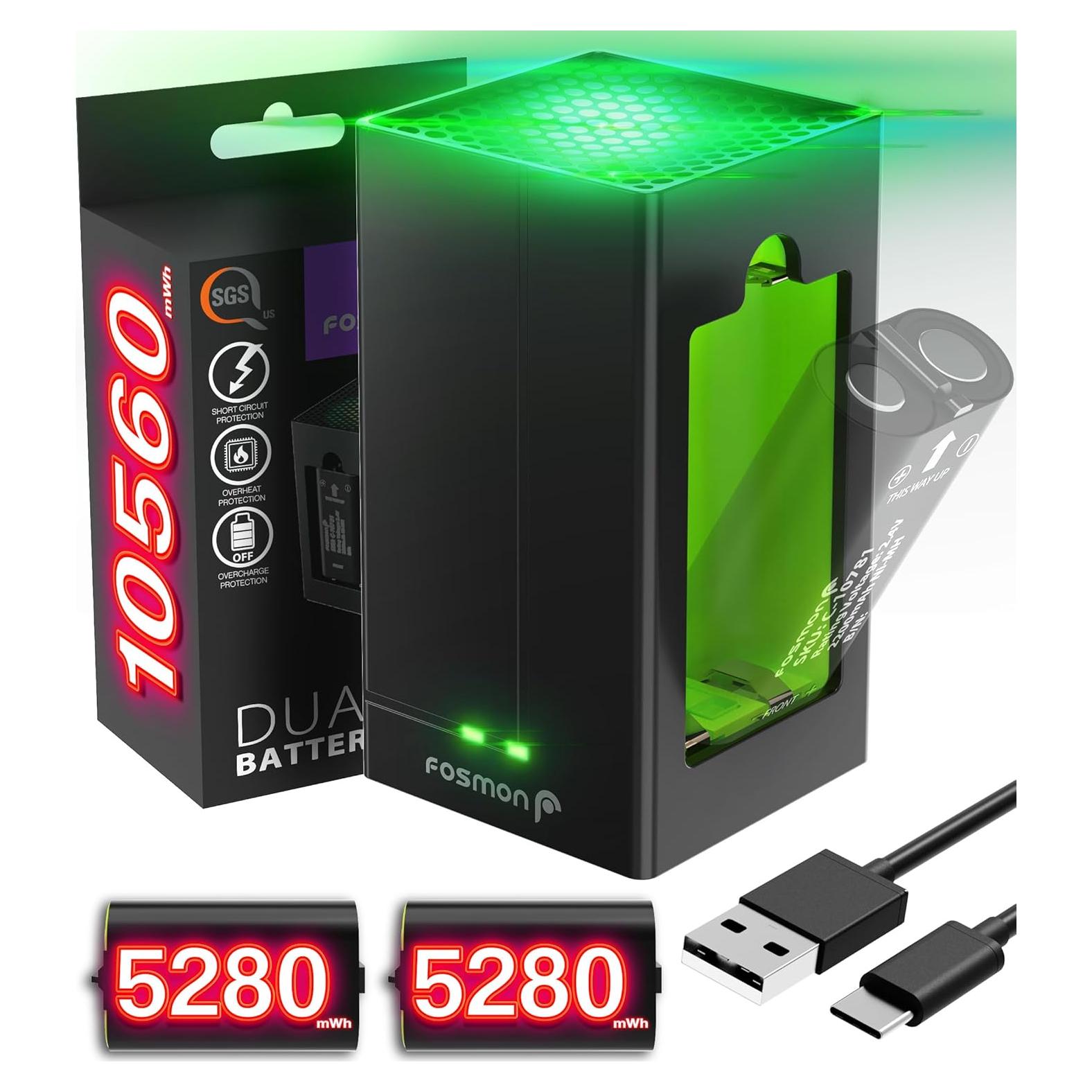 Cargador Rápido Fosmon para Xbox con 2 Baterías 2200mAh