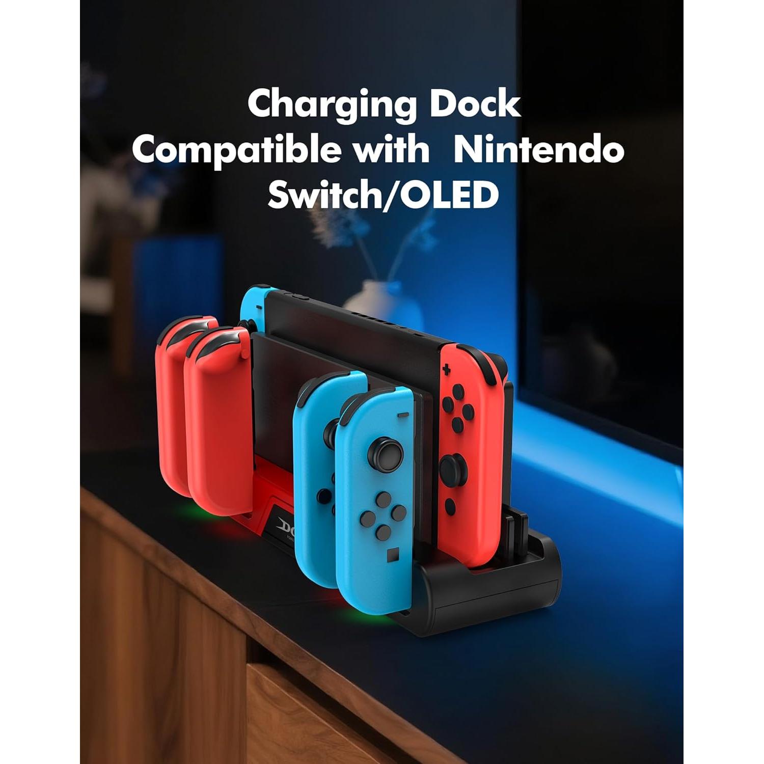 Base de Carga DOBE para Nintendo Switch y OLED - Carga 4 Joy-Con