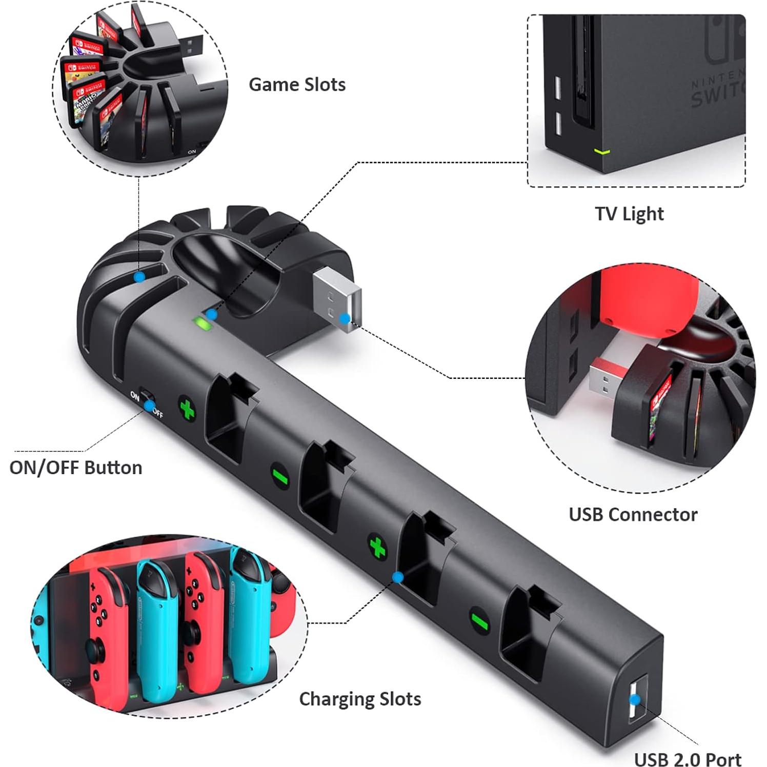 Estación de Carga Joy-Con KDD para Nintendo Switch OLED - 6 Puertos