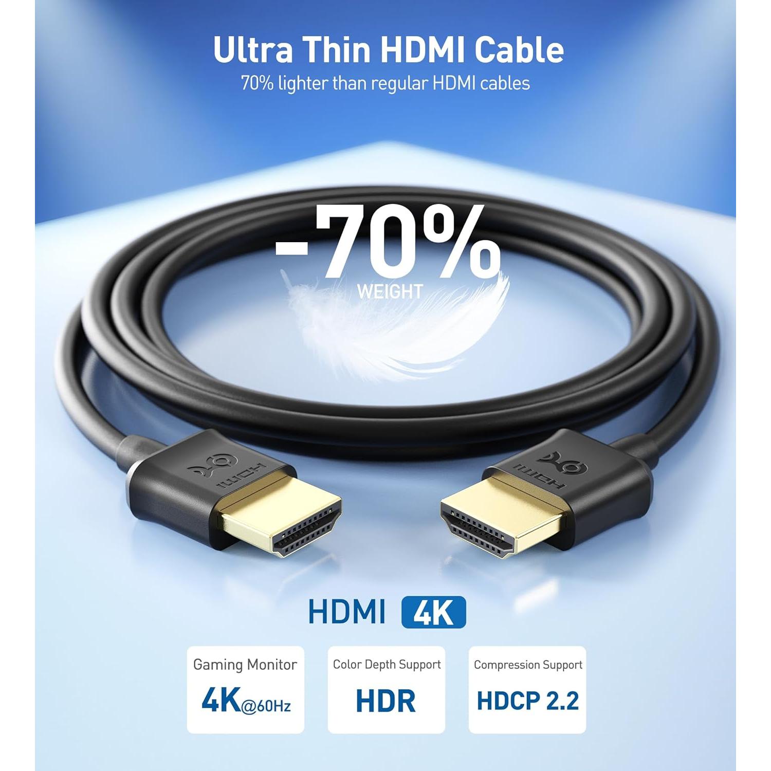 Cable HDMI Ultra Delgado Cable Matters 1.83m 4K 60Hz - Paquete de 2