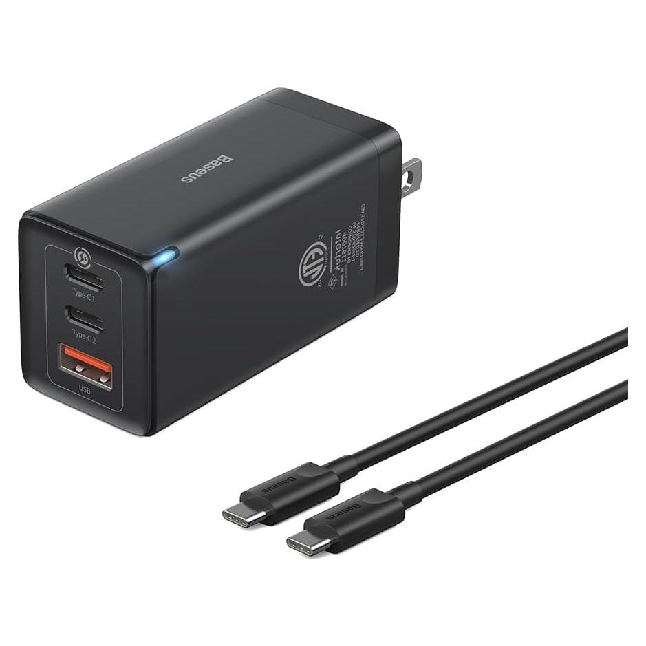 Cargador USB C Baseus 65W Plegable 3 Puertos Rápido