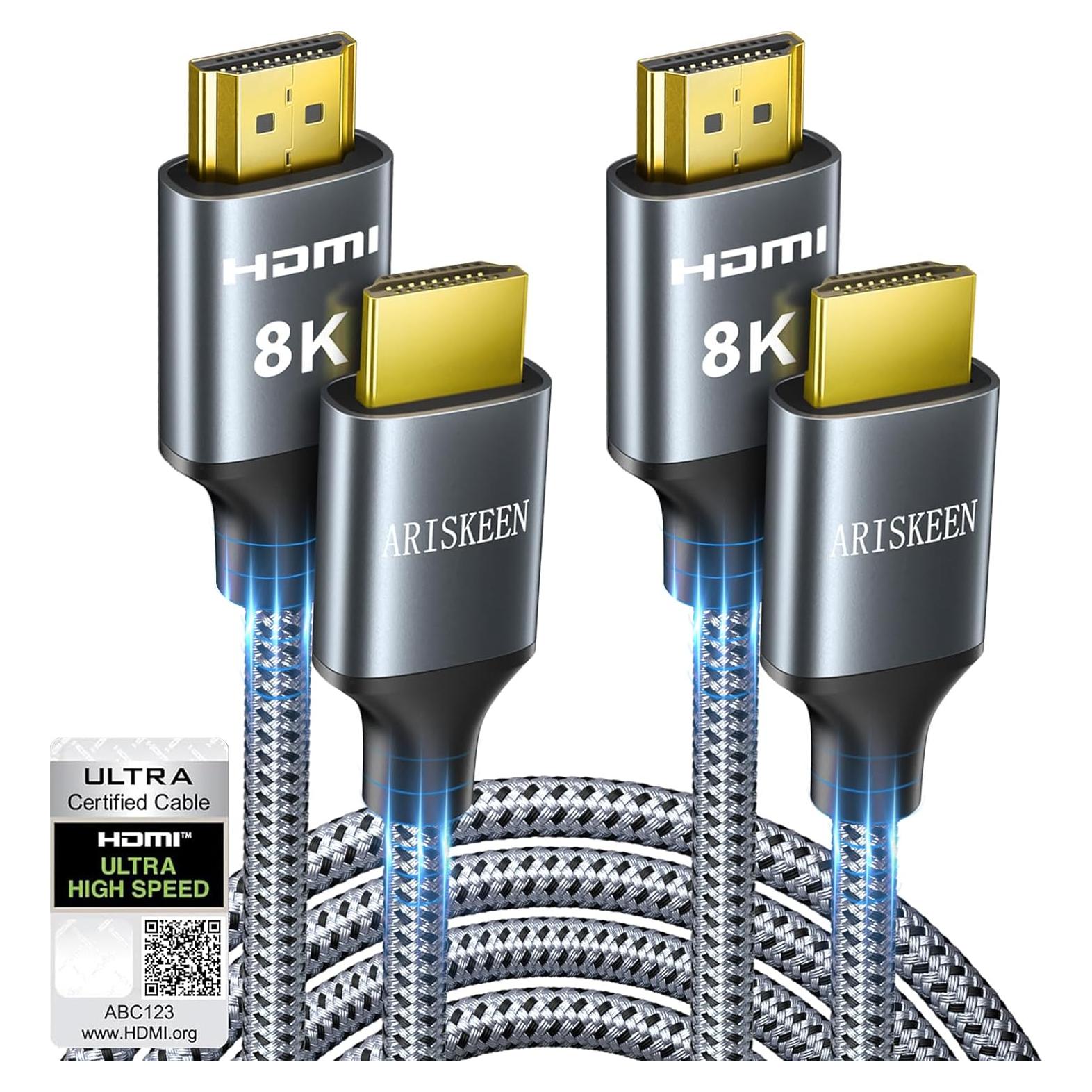 Cable HDMI 8K ARISKEEN 1.83m 2-Pack Alta Velocidad 48Gbps