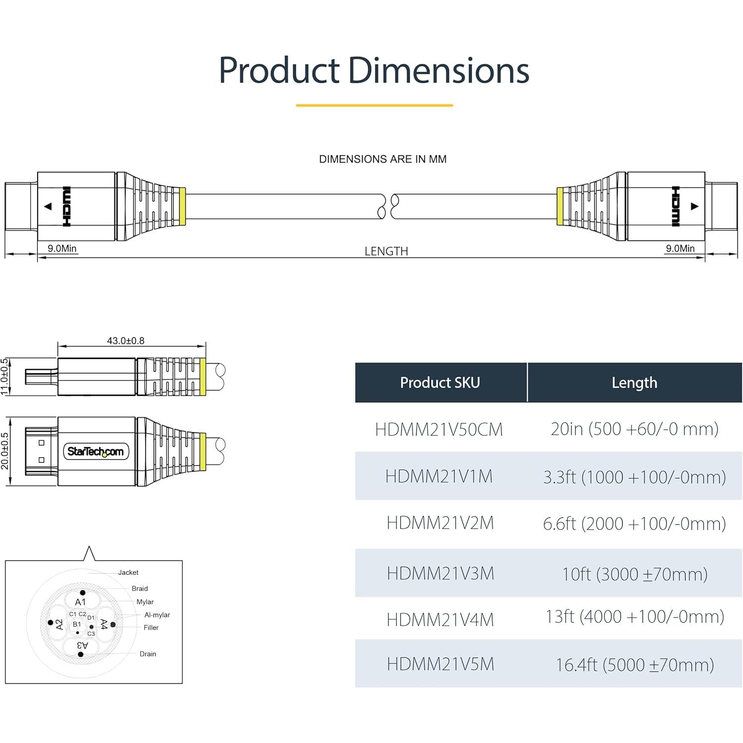 Cable HDMI 2.1 Ultra Alta Velocidad StarTech 3m 8K 48Gbps
