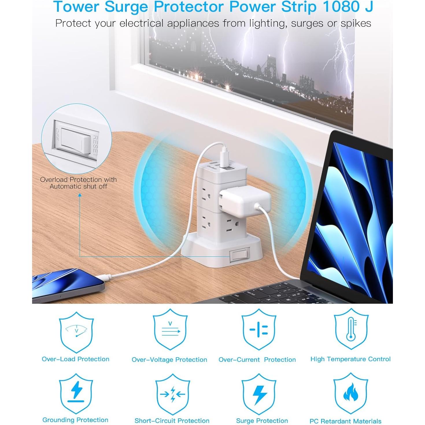 Regleta de Alimentación One Beat 10 pies 8 Salidas AC 4 USB