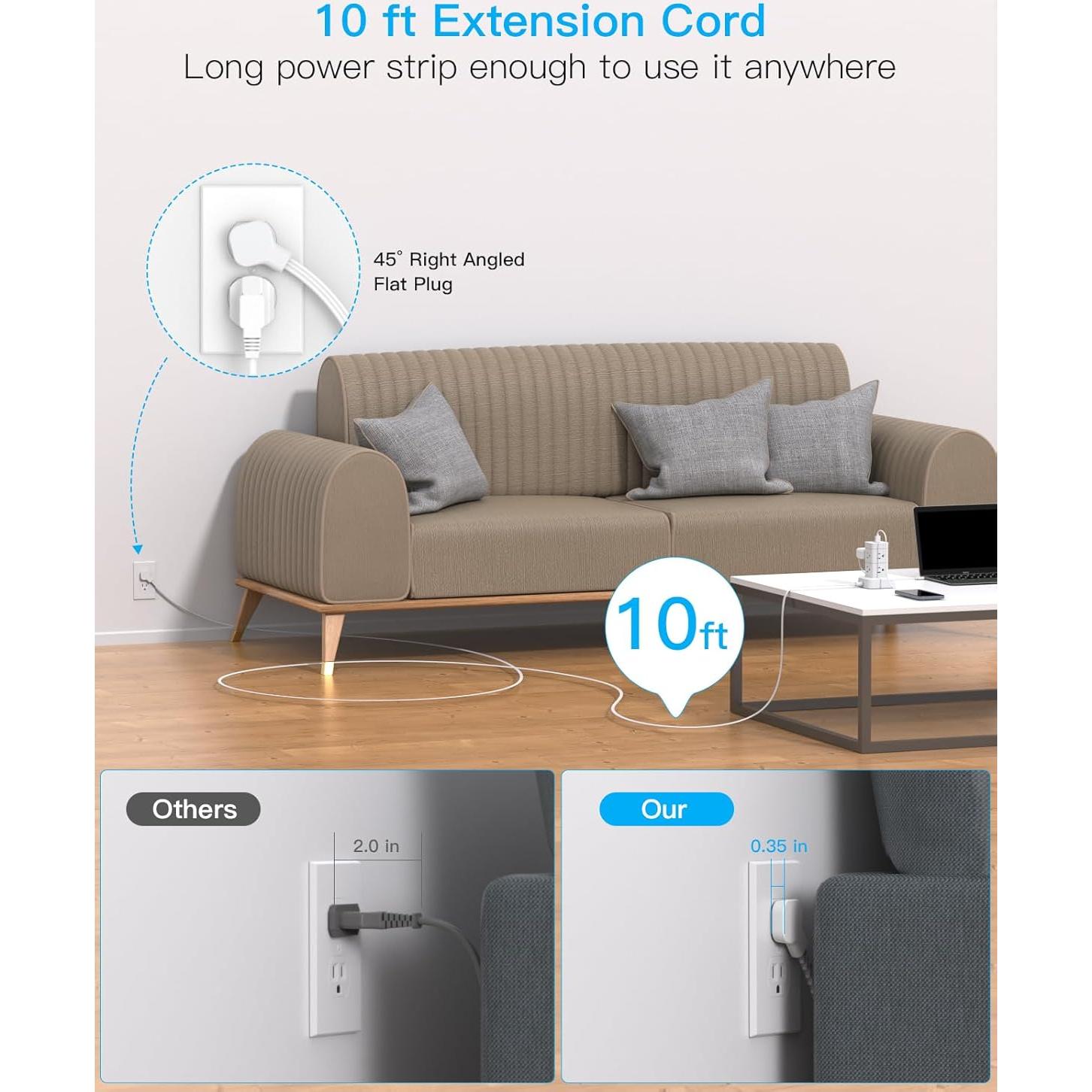 Regleta de Alimentación One Beat 10 pies 8 Salidas AC 4 USB