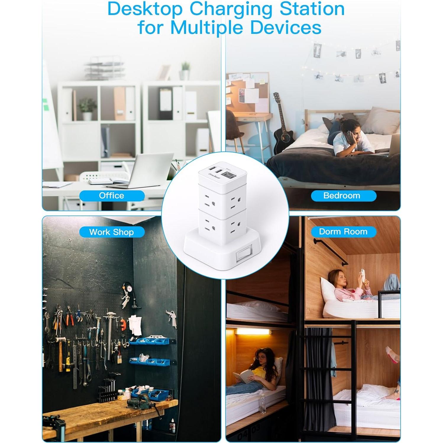 Regleta de Alimentación One Beat 10 pies 8 Salidas AC 4 USB