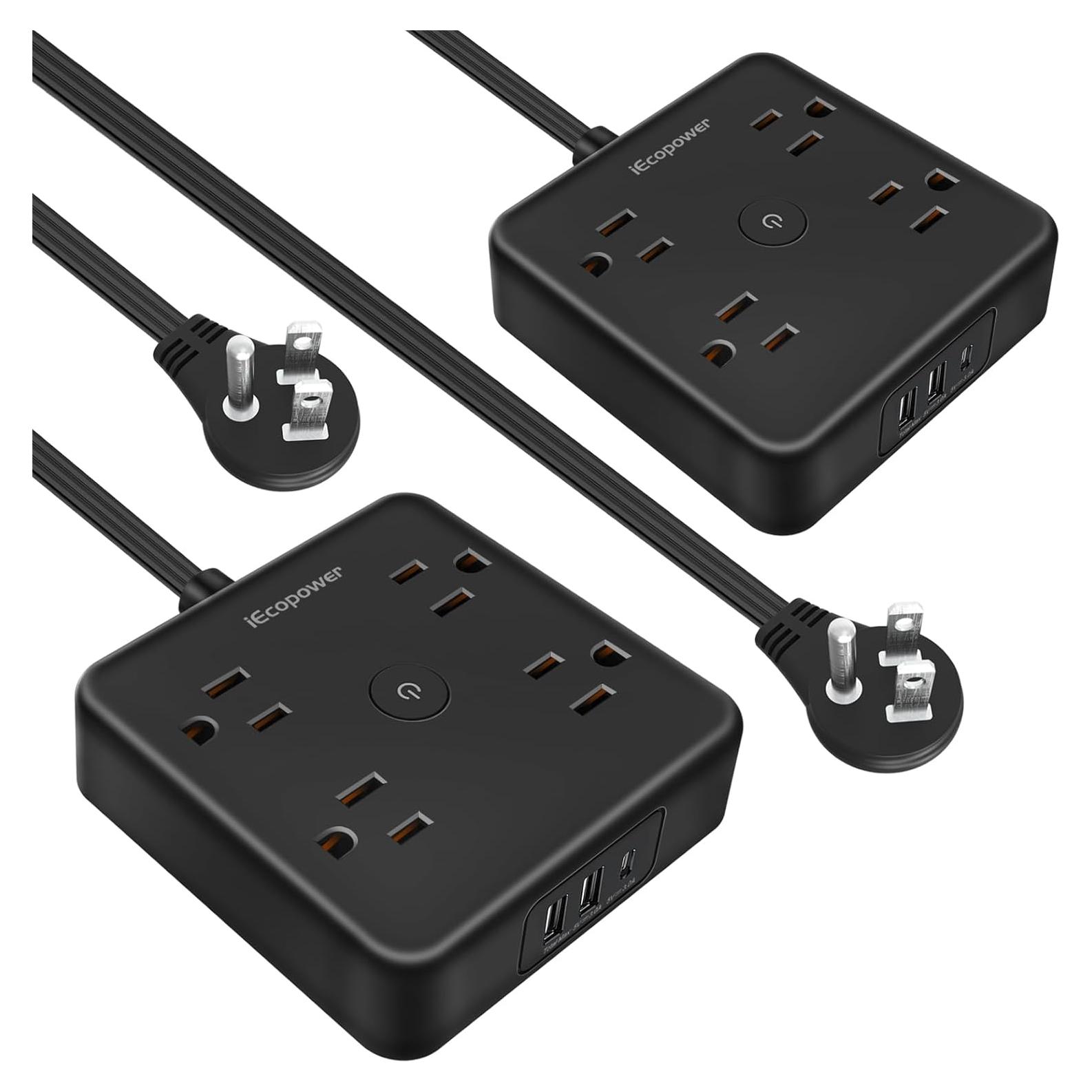 Paquete de 2 Regletas de Enchufe Planas IECOPOWER 6FT 4 Salidas