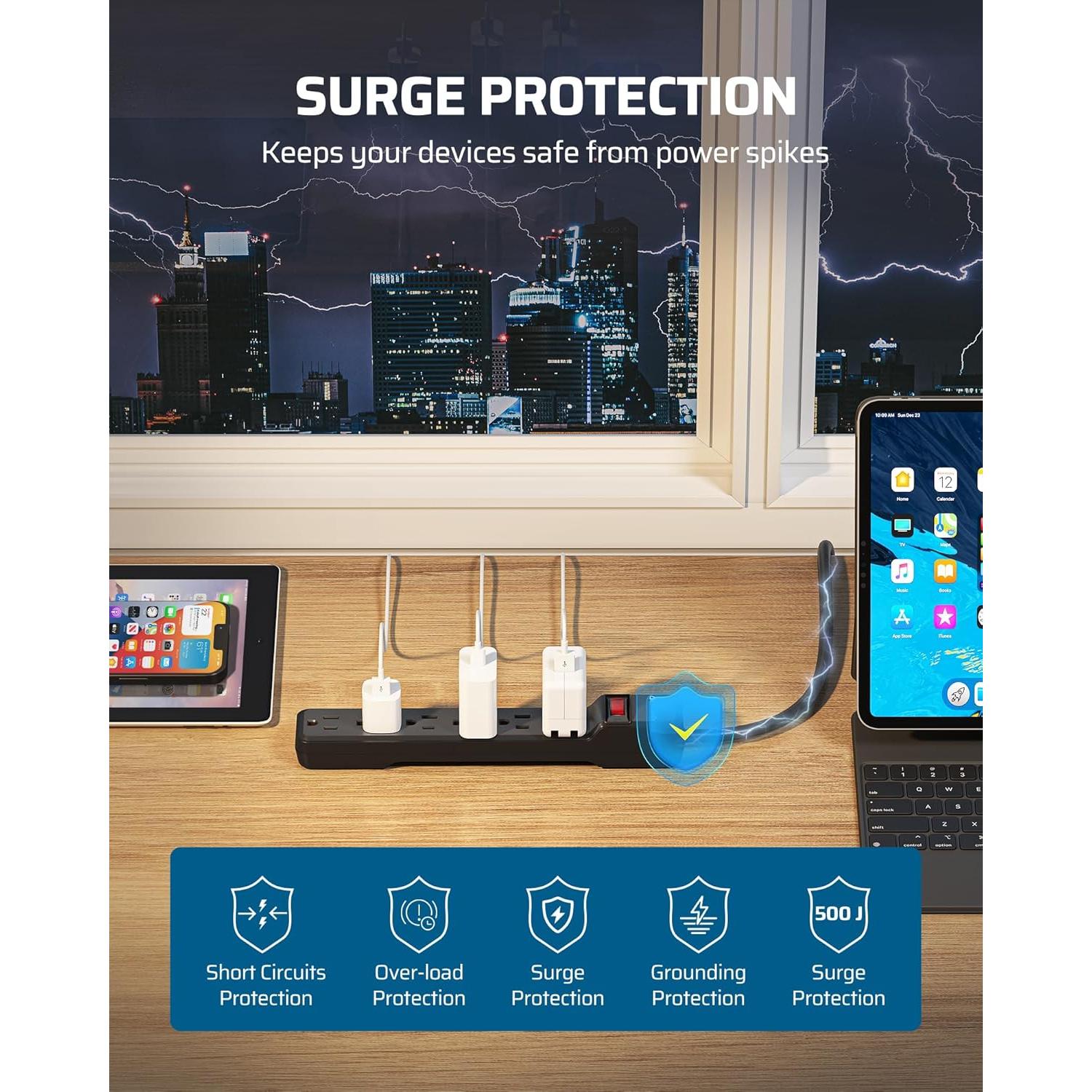 Protector de Sobretensión Dewenwils 2-Pack 4.57m 15A 500J