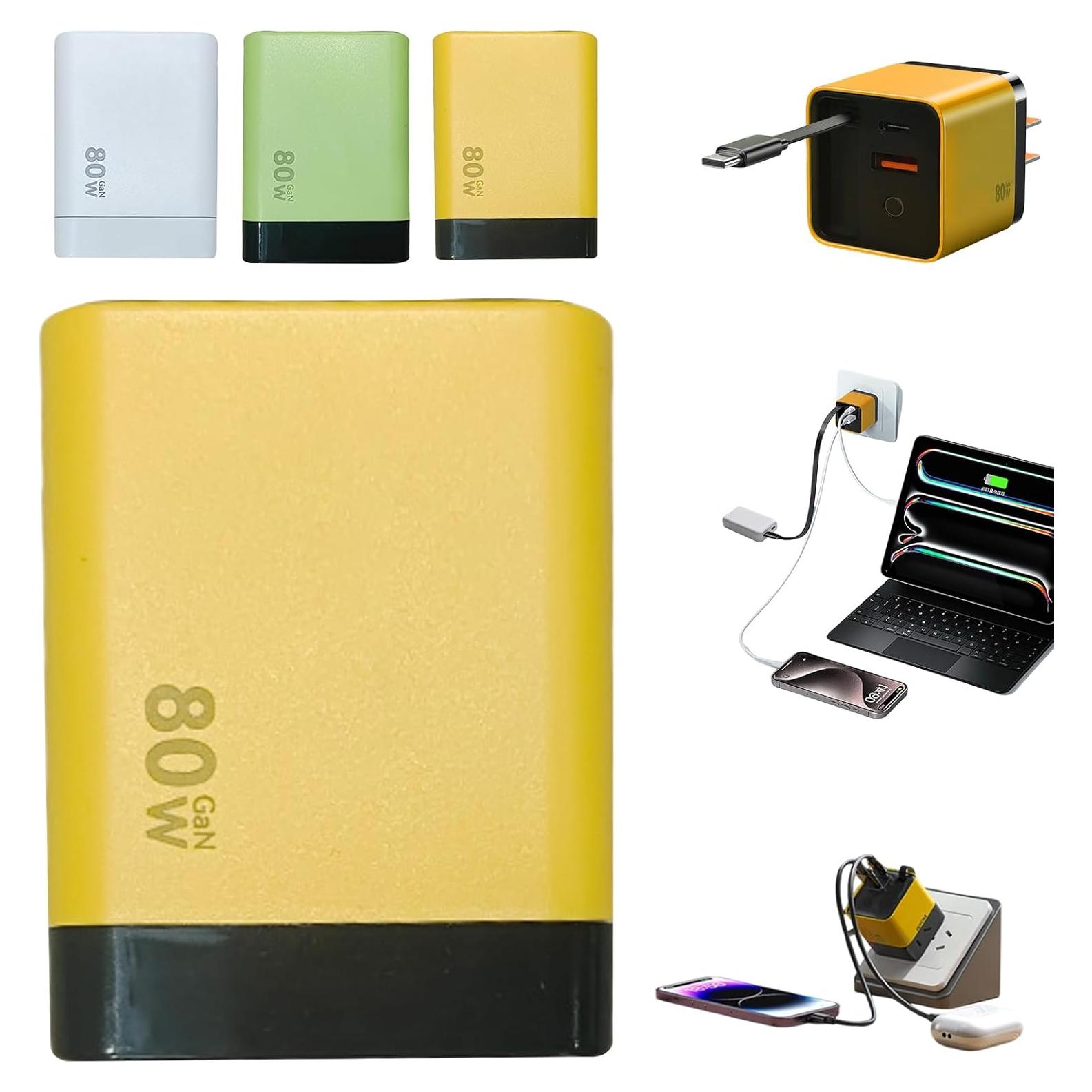 Cargador Gan 3 en 1 YAQIMIYA 80W Rápido USB-C y 2 Puertos