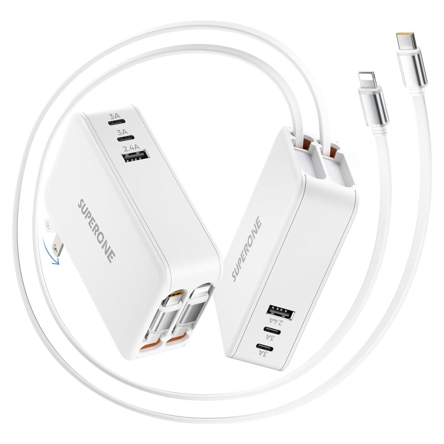 Cargador de Pared Retráctil Superone 65W 5 Puertos USB-C