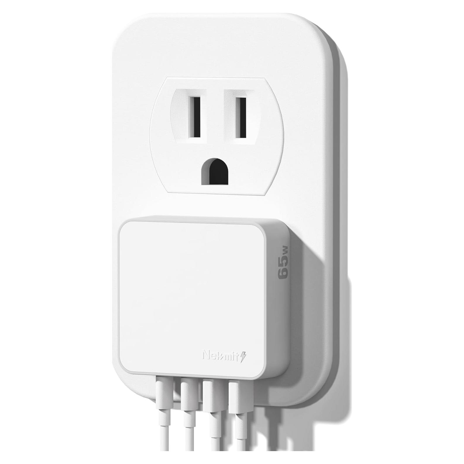 Cargador de pared USB C Nekmit 65W, 4 puertos, blanco