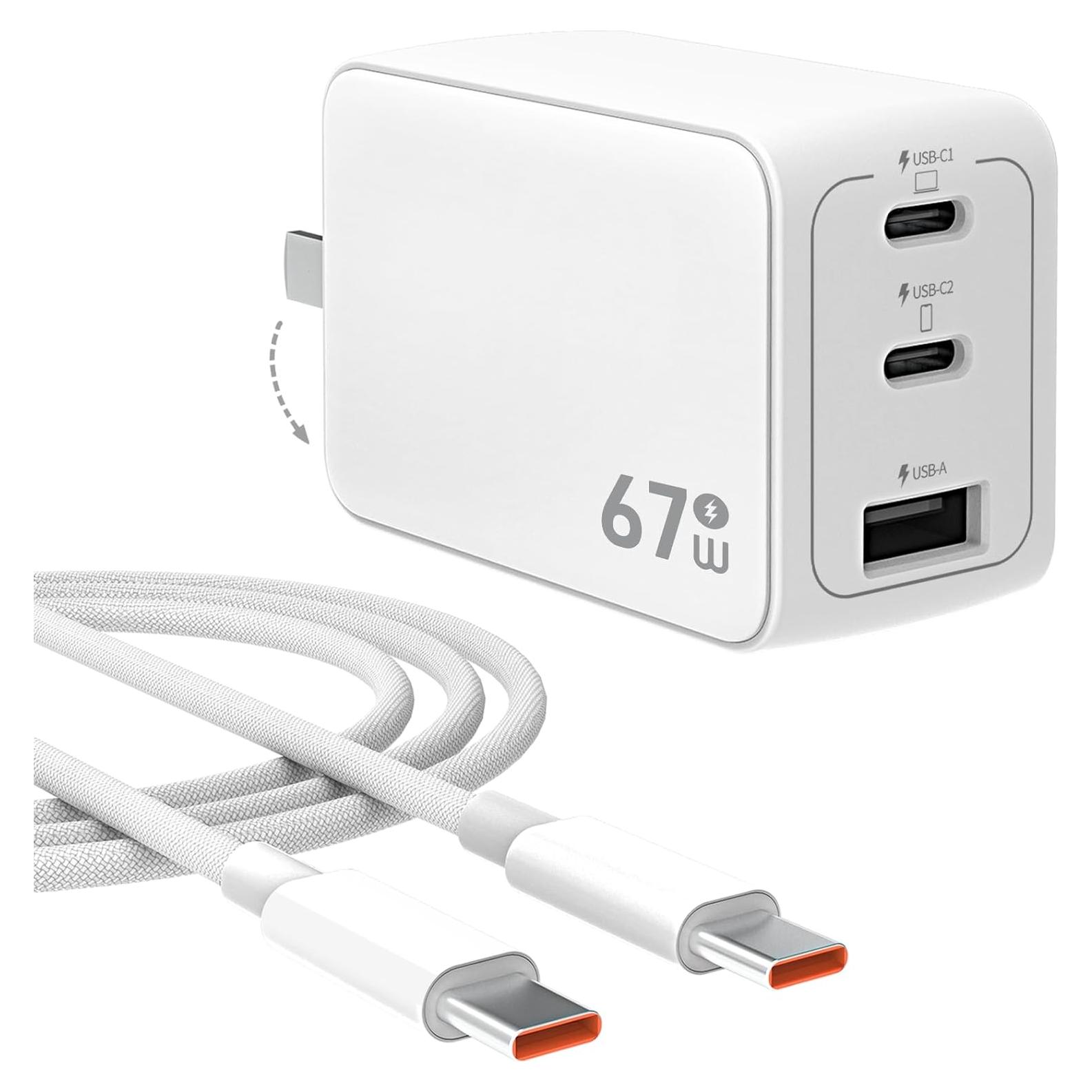 Cargador WeLink 67W GaN USB-C Plegable 3 Puertos para MacBook