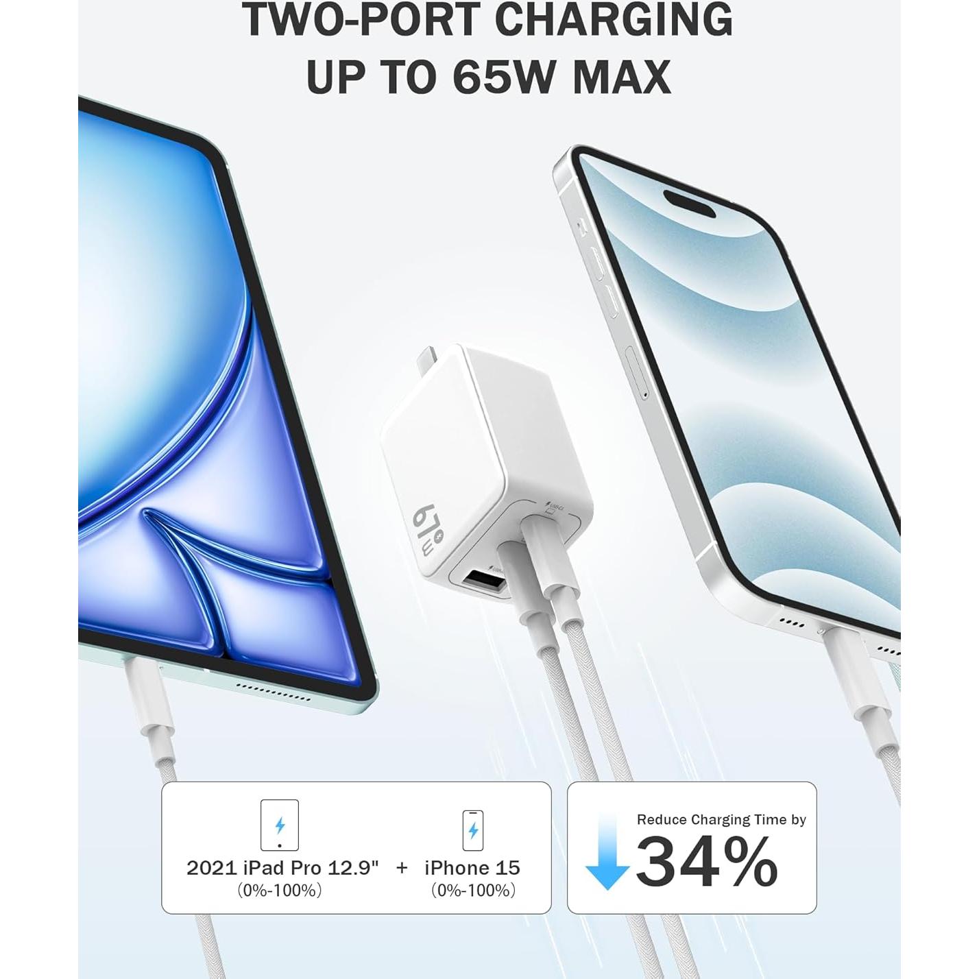 Cargador WeLink 67W GaN USB-C Plegable 3 Puertos para MacBook