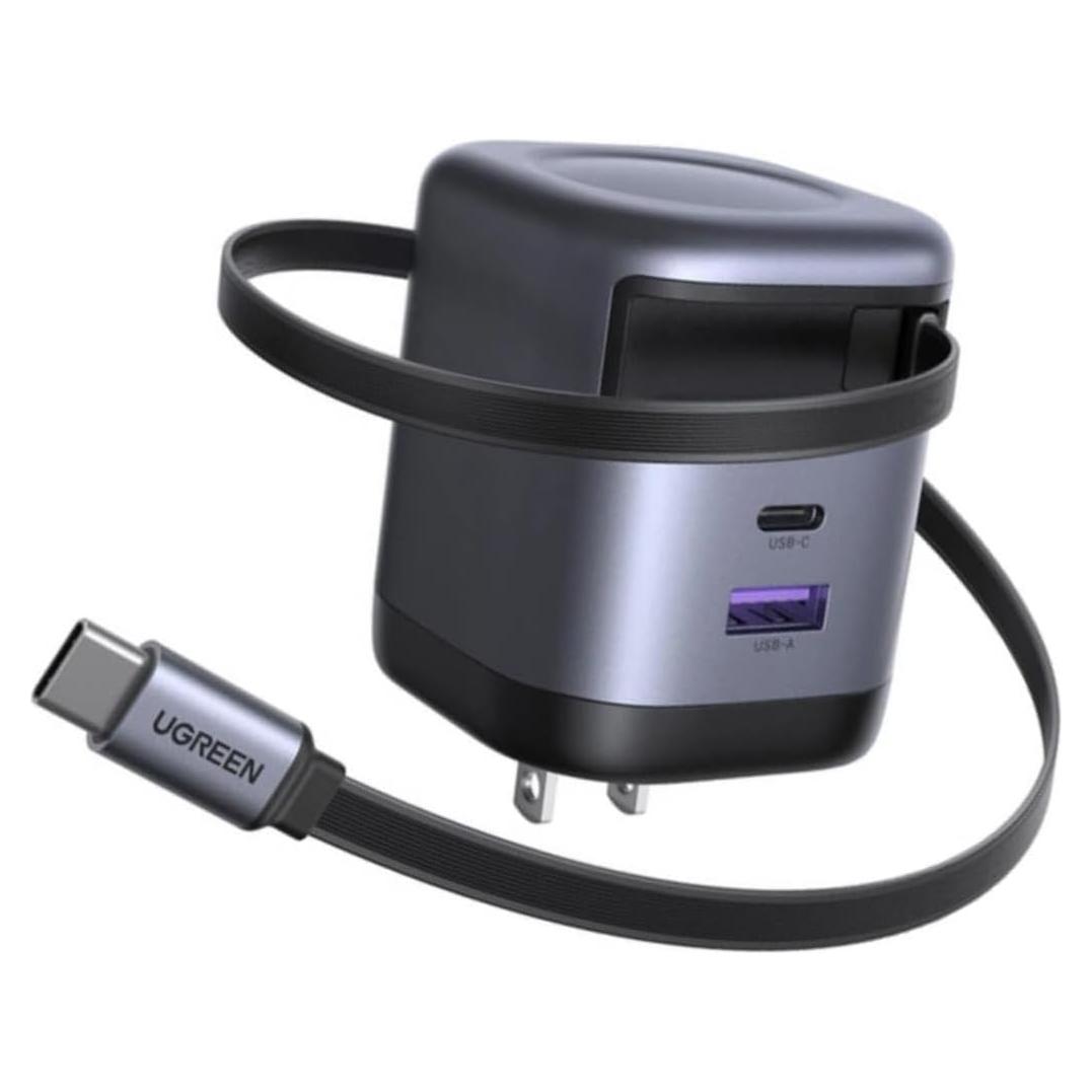 Cargador UGREEN Nexode 65W GaN USB-C Retráctil con Cable 0.7m