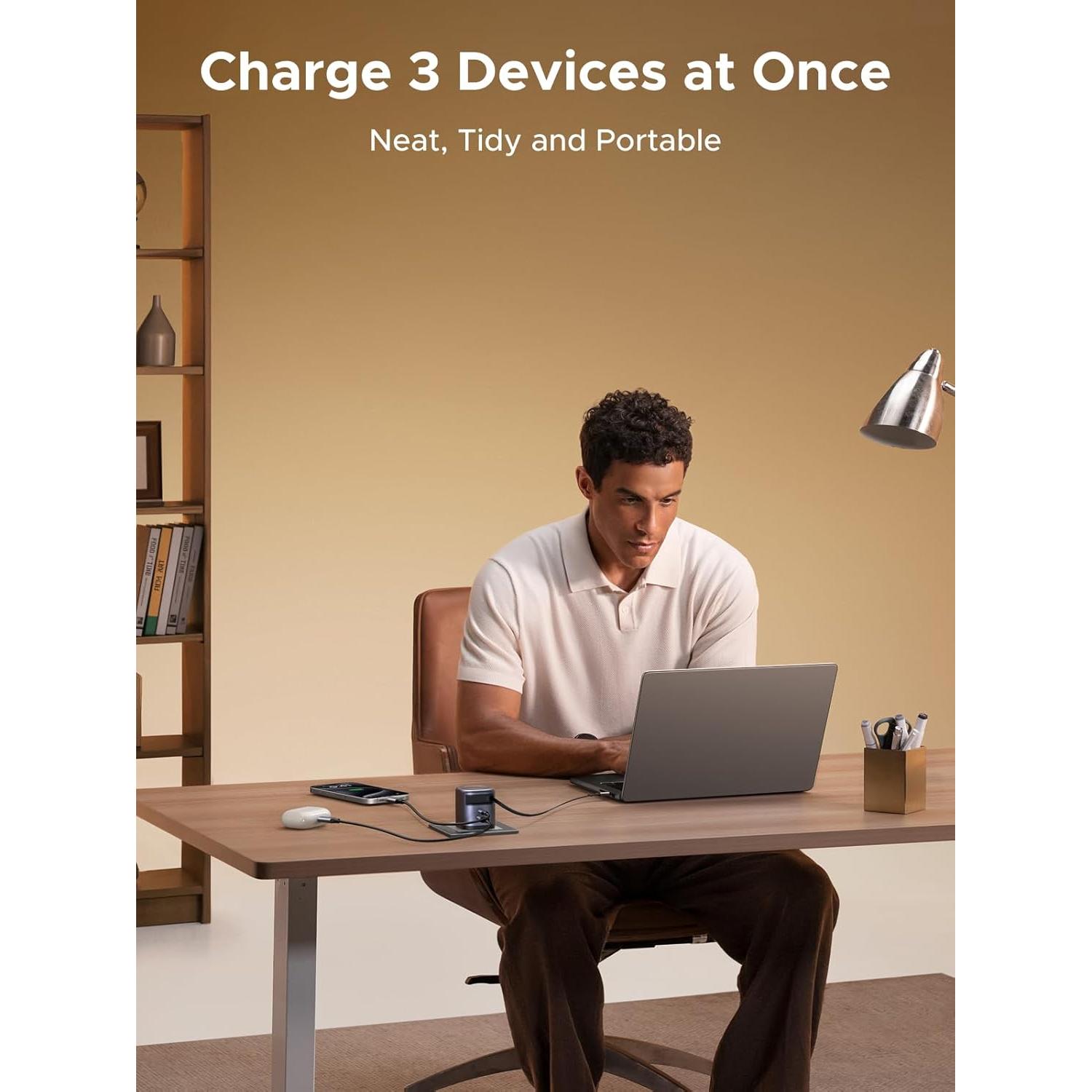 Cargador UGREEN Nexode 65W GaN USB-C Retráctil con Cable 0.7m