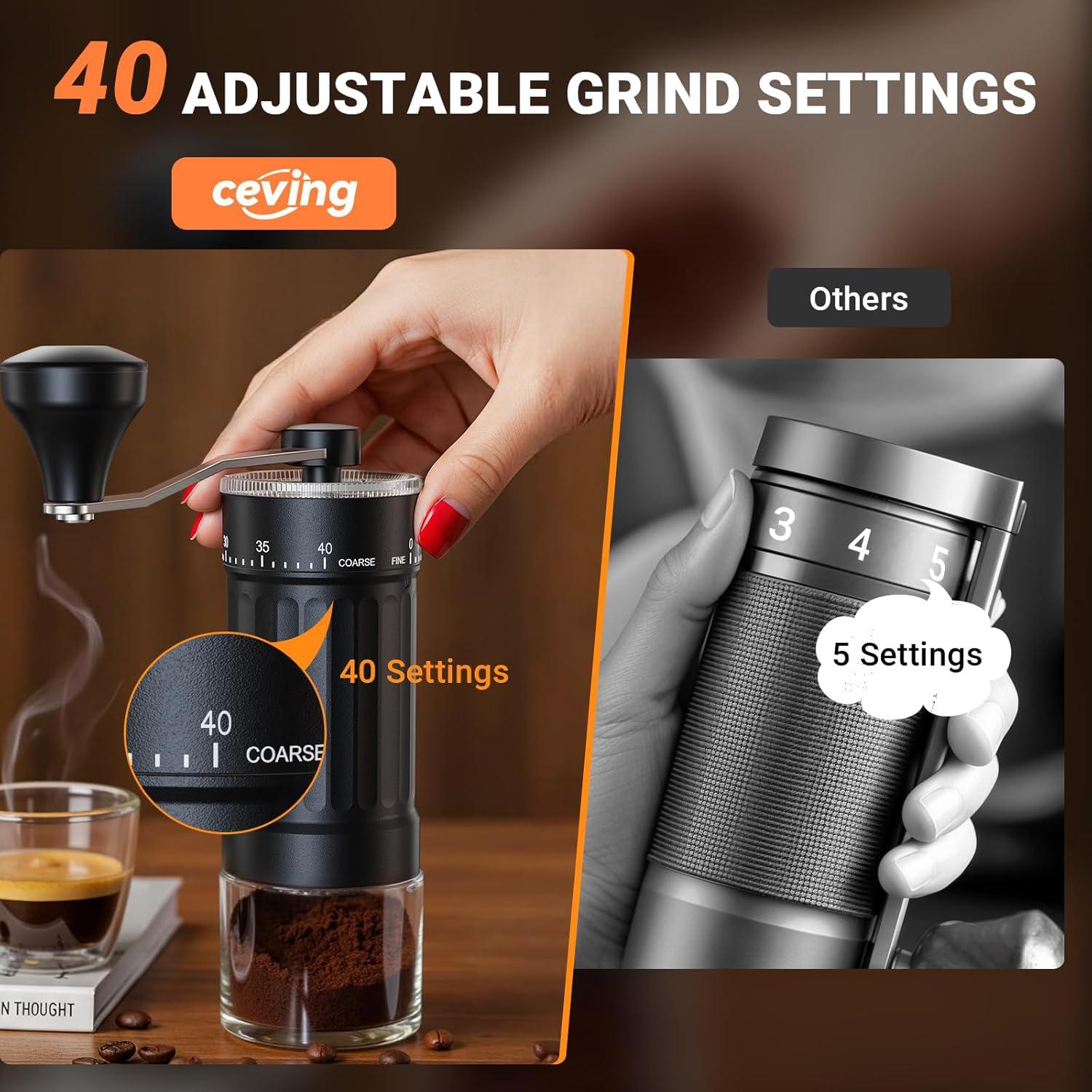 Molinillo de Café Manual CEVING 30g, 40 Configuraciones Ajustables