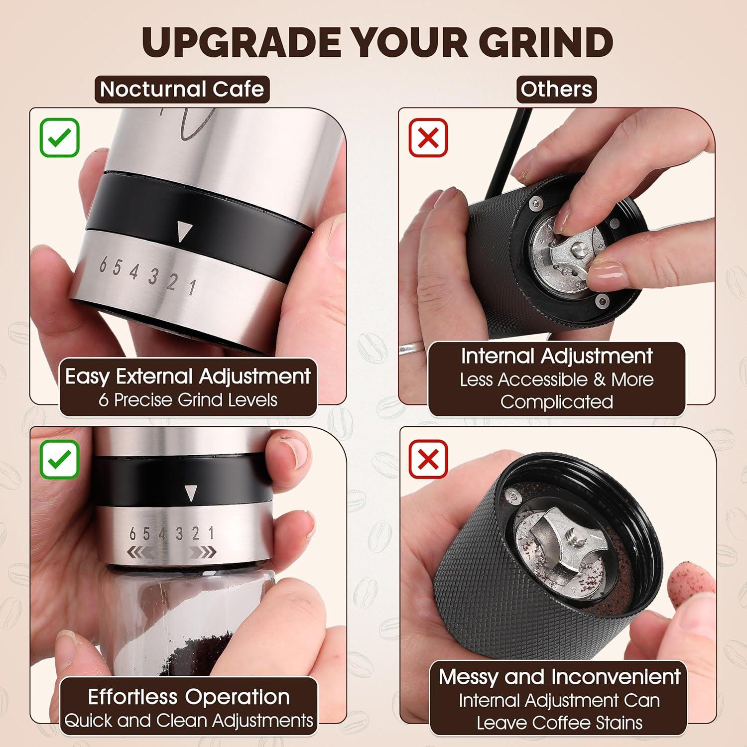 Molino de Café Manual Café Nocturno - Acero Inoxidable, 6 Niveles