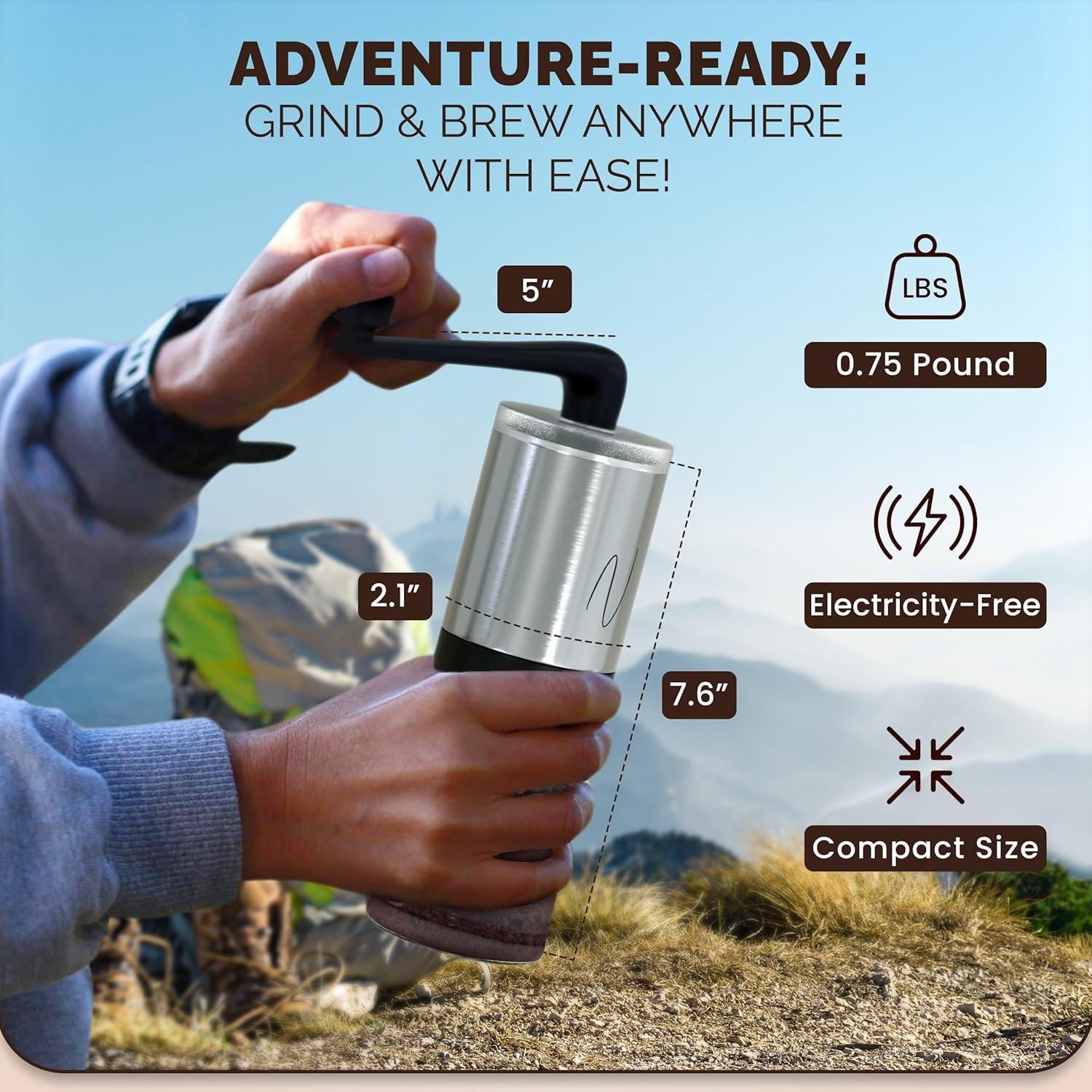 Molino de Café Manual Café Nocturno - Acero Inoxidable, 6 Niveles