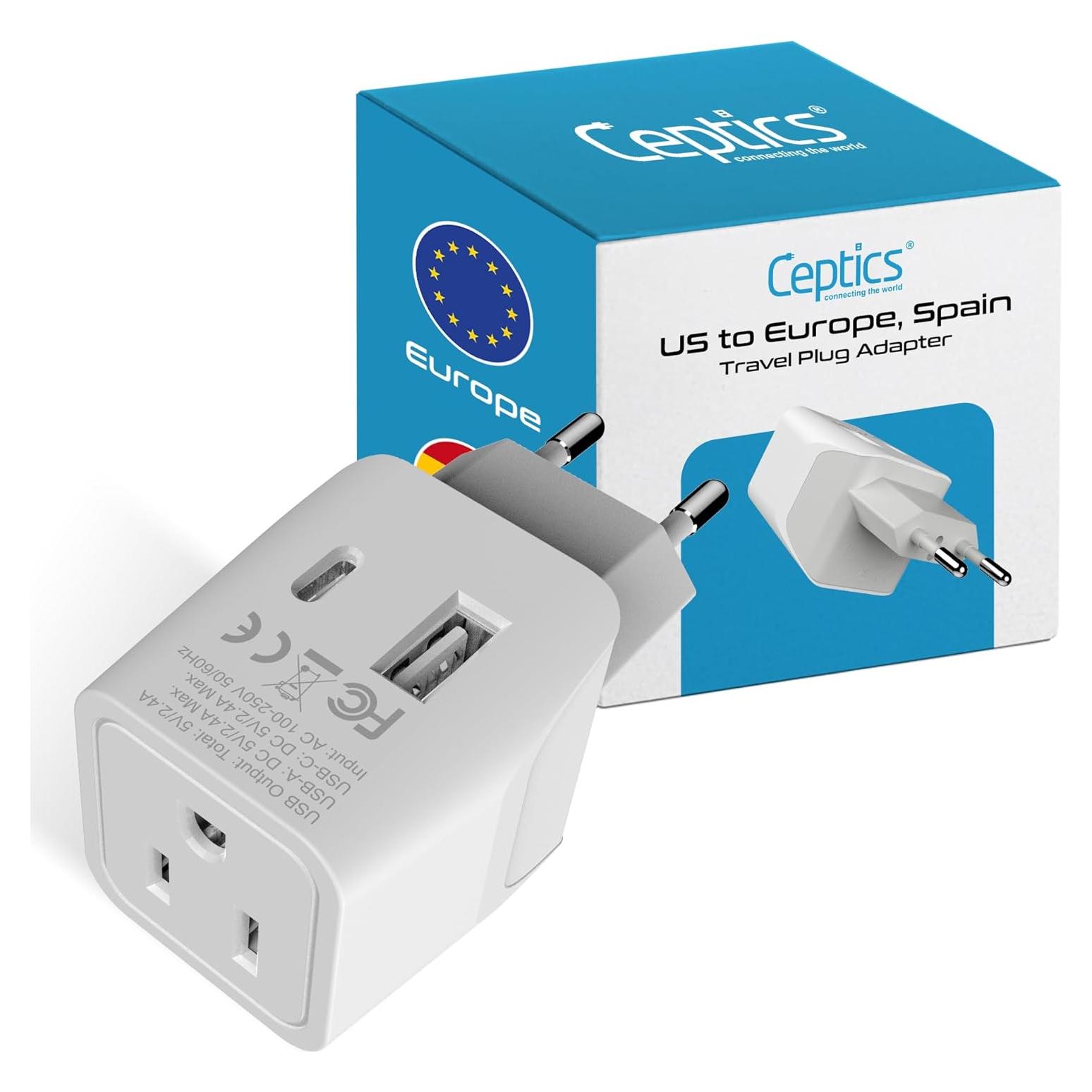 Adaptador de Enchufe de Viaje Ceptics Tipo C - USB-A y C