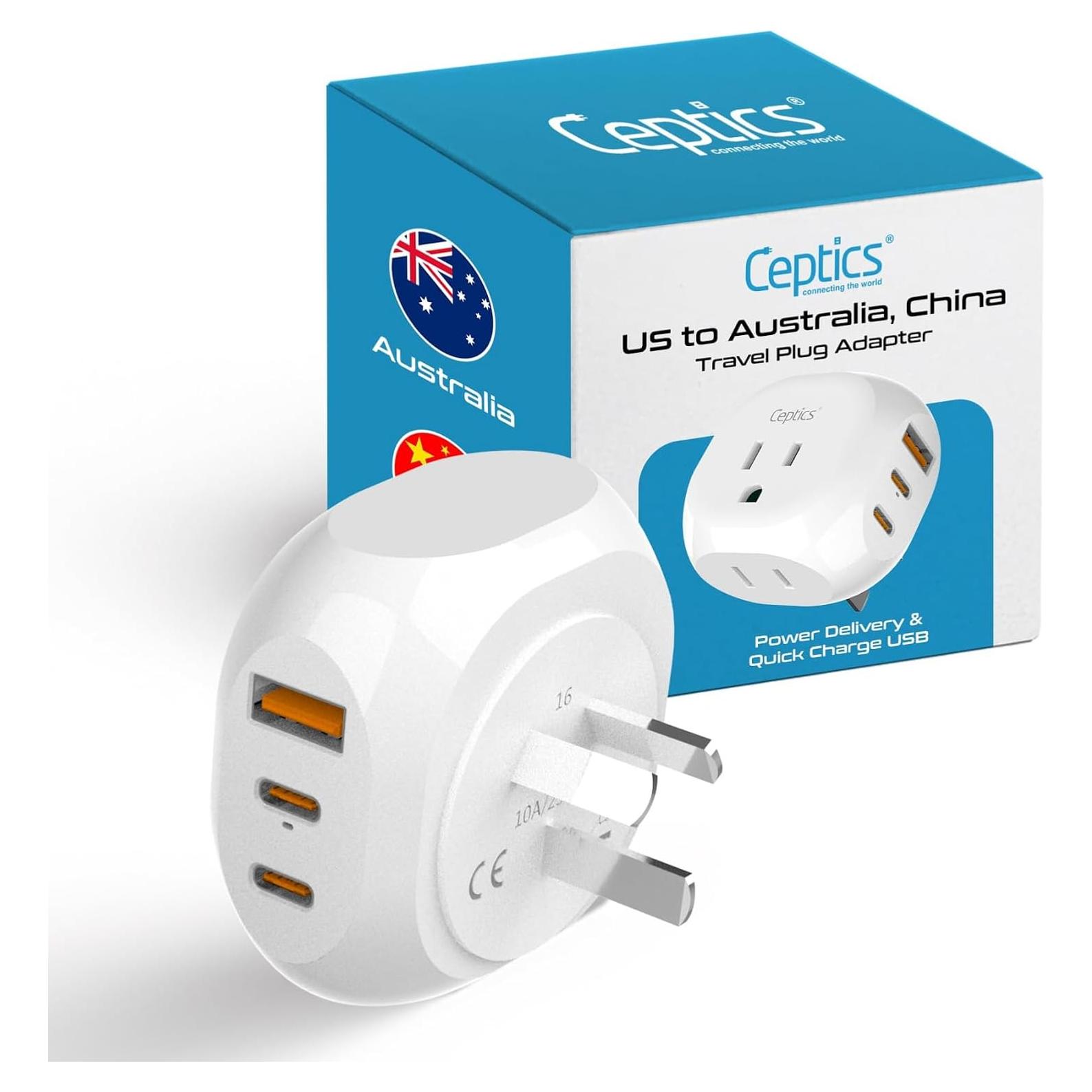 Adaptador de Viaje Ceptics Tipo I Australia y China 20W USB-C