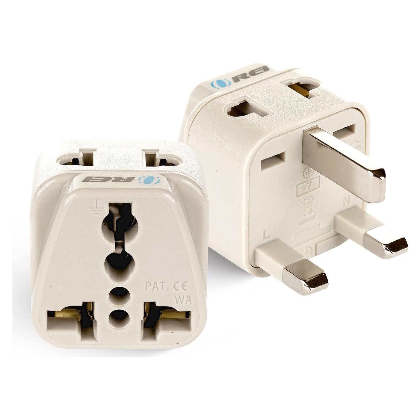 Adaptador de viaje OREI Tipo G - 2 en 1 - Paquete de 2 - Blanco