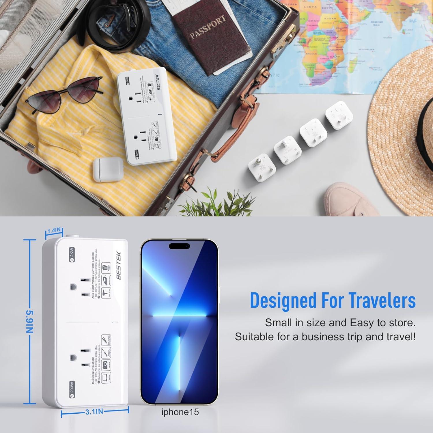 Convertidor de Voltaje 220V a 110V BESTEK 2000W con USB