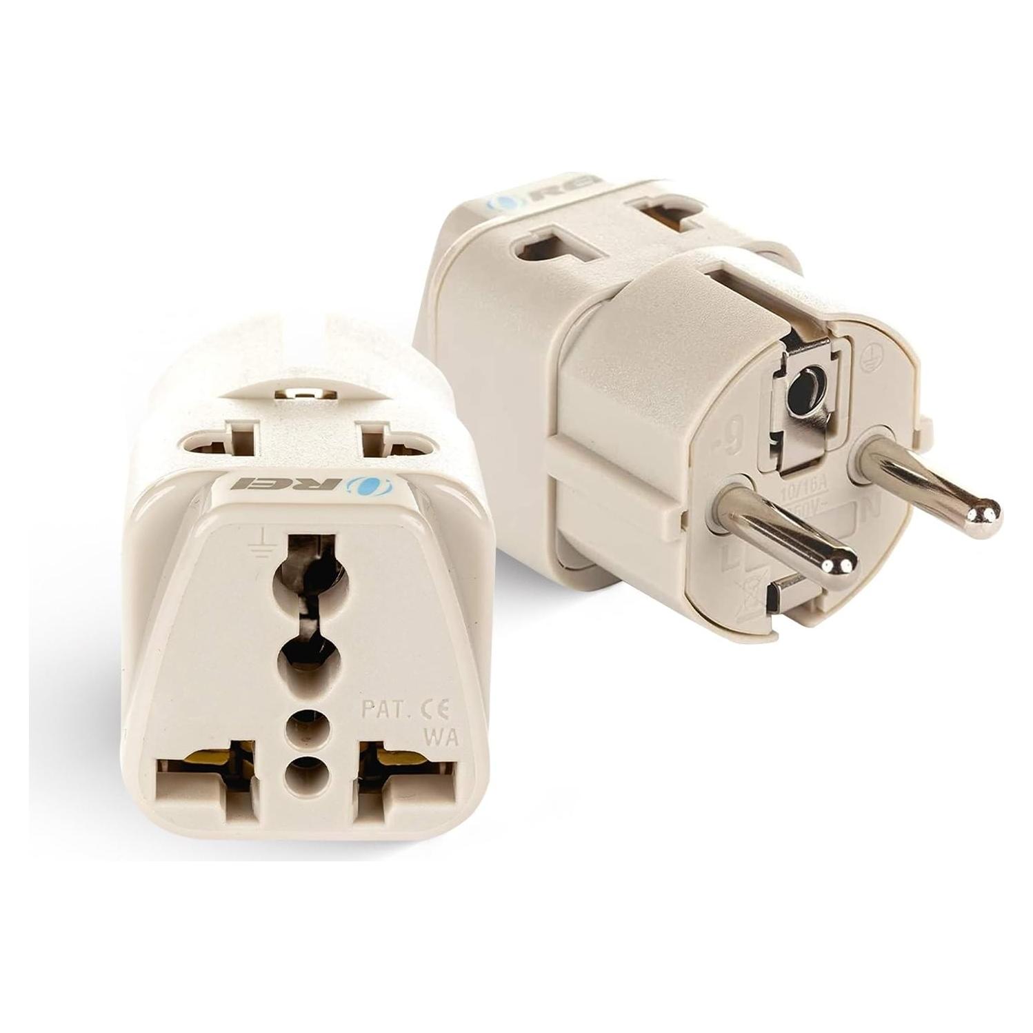 Adaptador de viaje OREI USA a Europa Schuko 2 en 1 - Paquete de 2