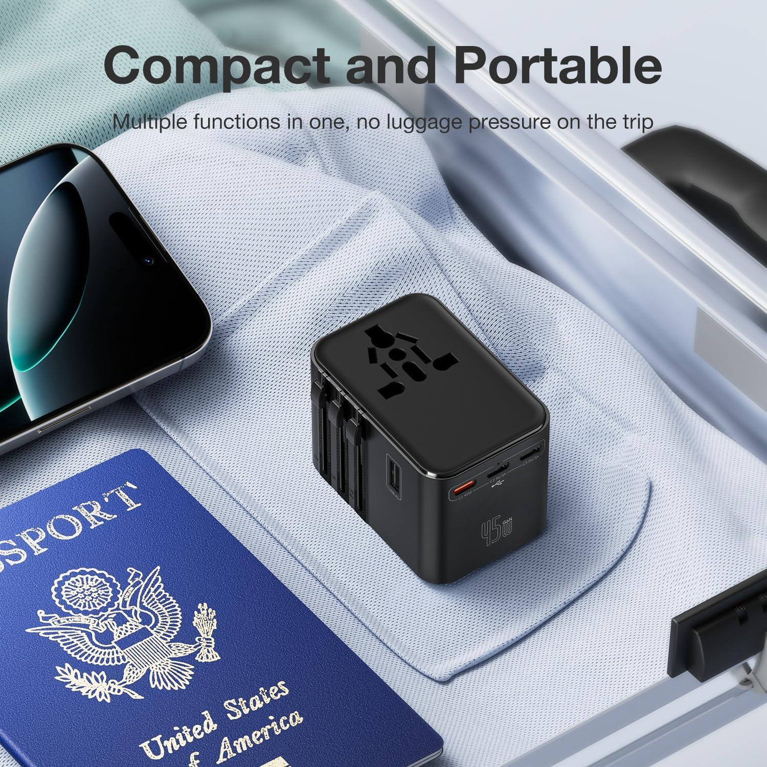 Adaptador de Viaje Universal LWAY 45W con 5 Puertos USB - Púrpura