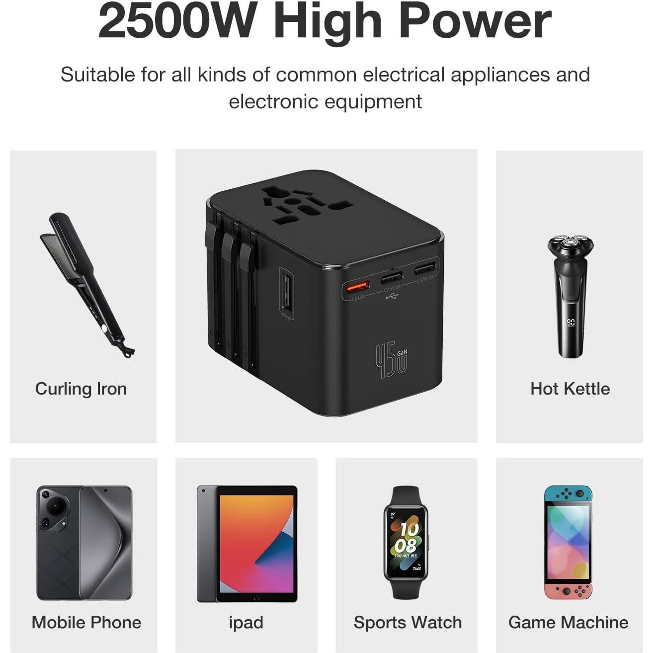 Adaptador de Viaje Universal LWAY 45W con 5 Puertos USB - Púrpura