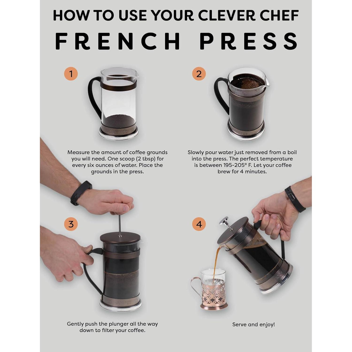 Cafetera Prensa Francesa Clever Chef 2 Tazas Negra 0.4L