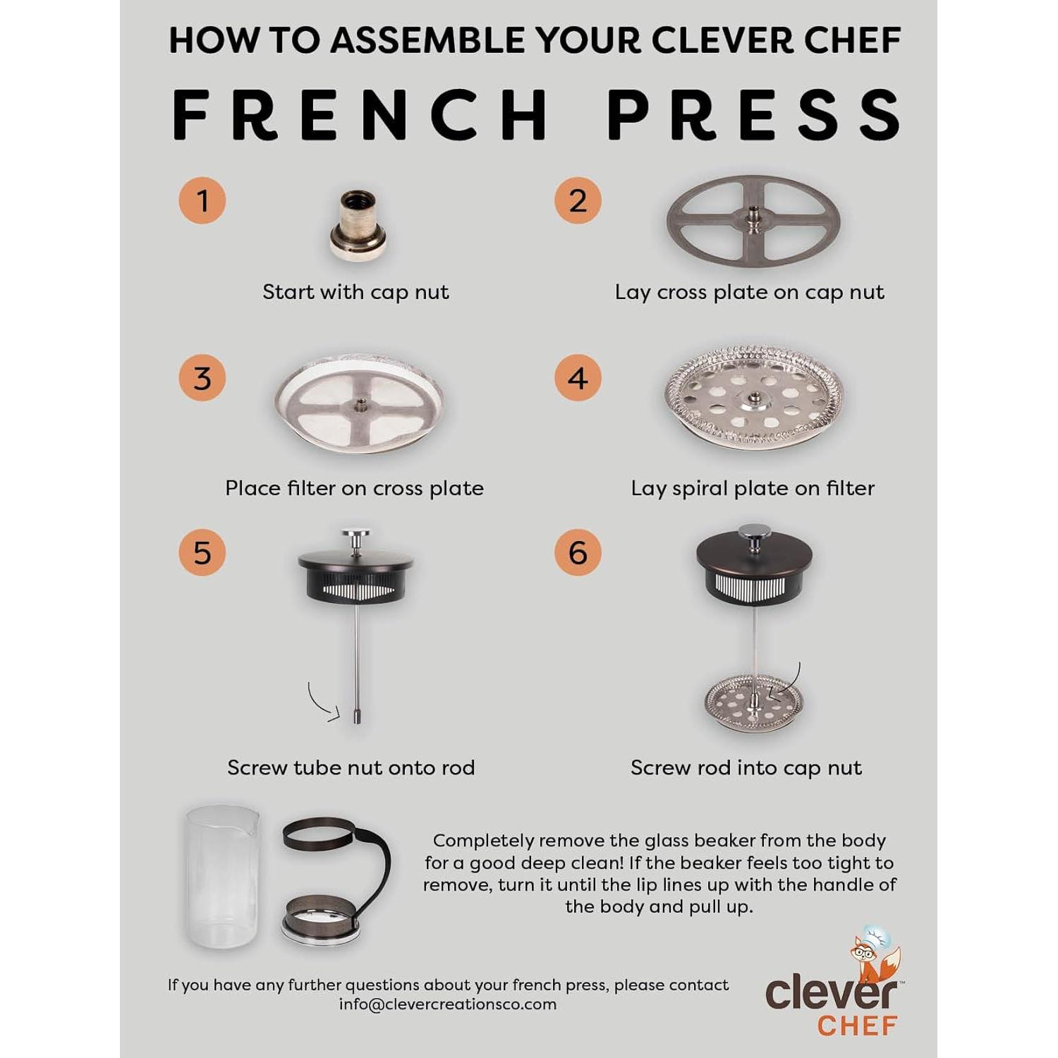 Cafetera Prensa Francesa Clever Chef 2 Tazas Negra 0.4L