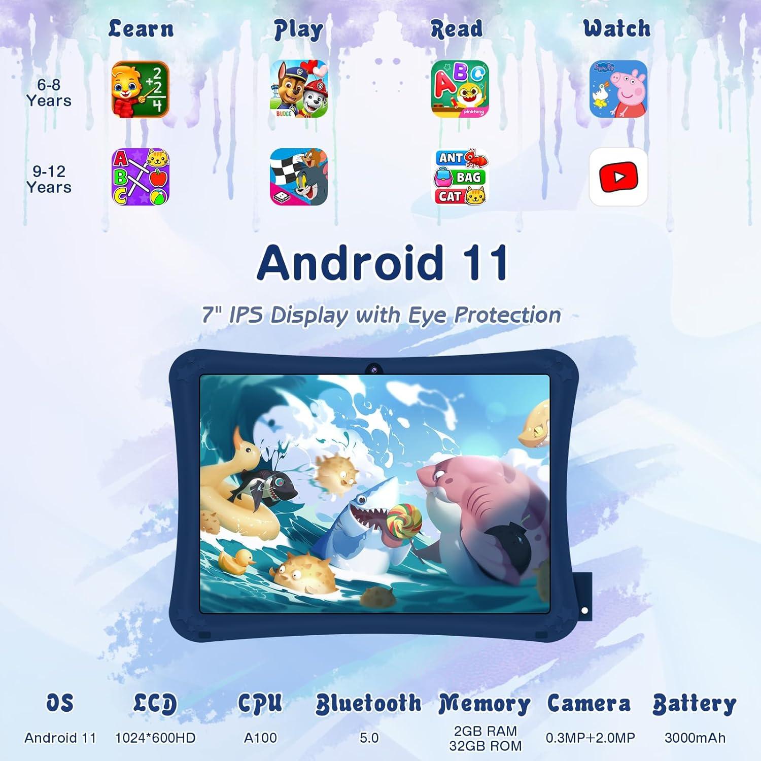 Tableta Android 11 WeTap K7 para Niños 2+32GB WiFi Control Parental